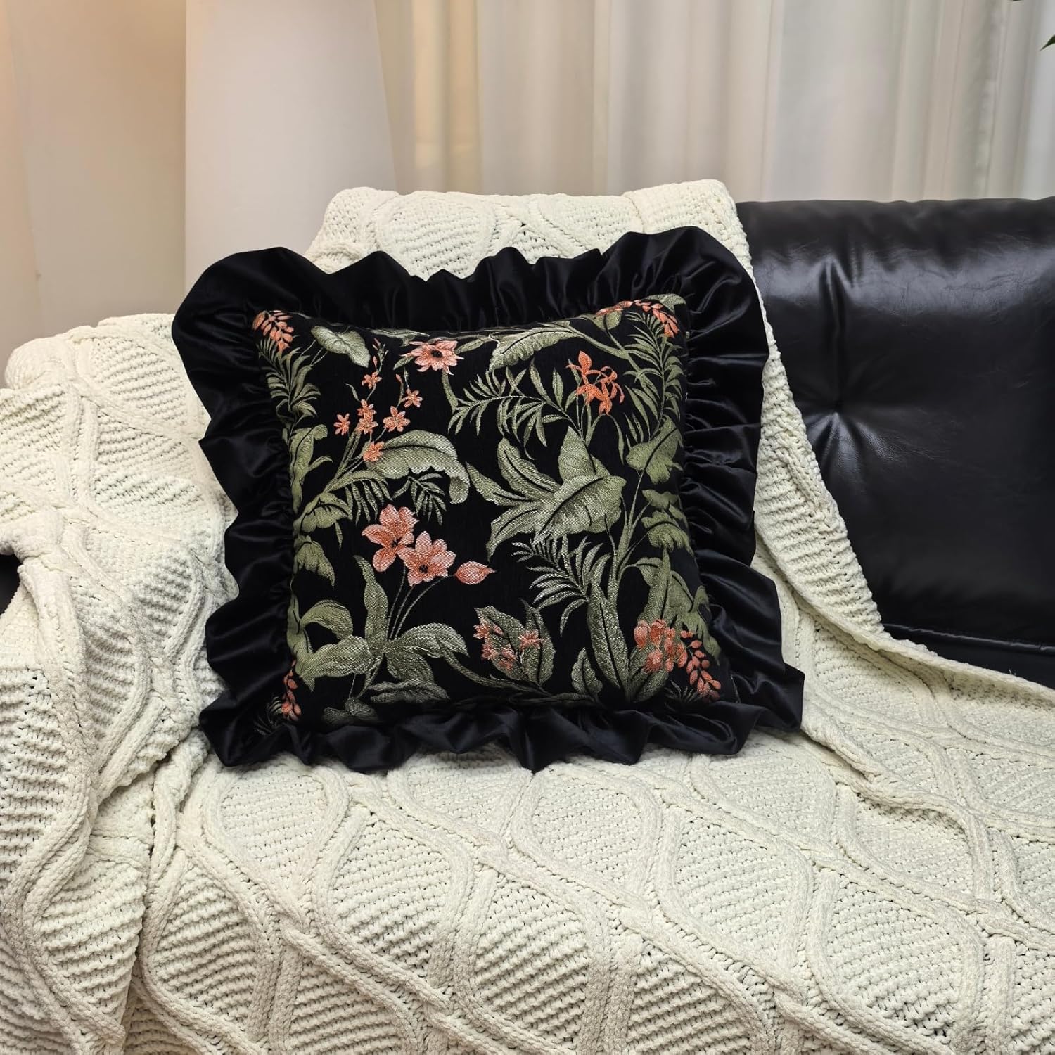 Avigers Square Design Jacquard Throw Pillow Covers Pack of 2, Embroidery Craft Soft Velvet Cushion Cover Pillowcase for Bed,Living Room,Outdoor,Car (Black, 20"x20")