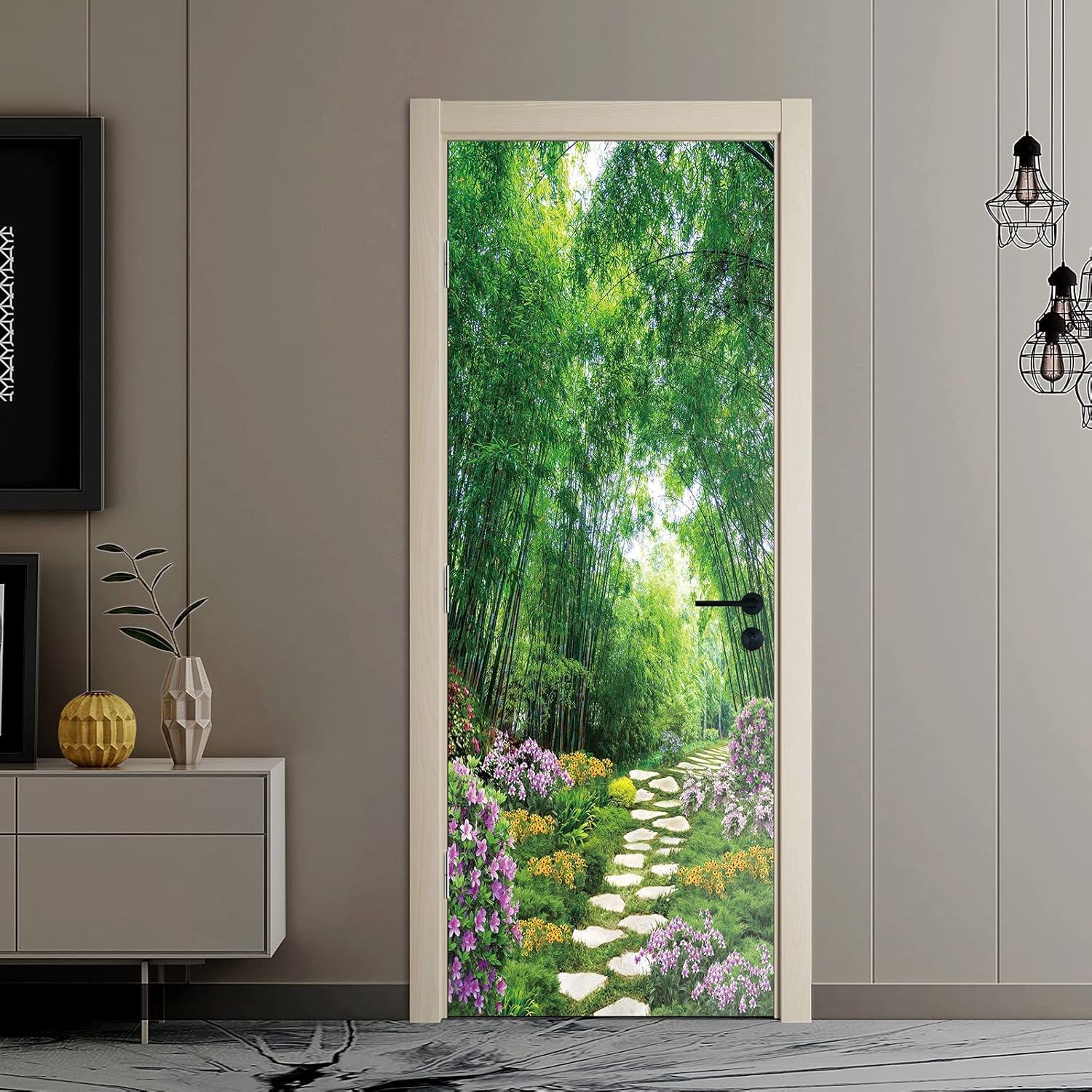artfanke 3D Door Mural Peel and Stick 30.3"x78.7"- Self-Adhesive Door Stickers Wallpaper Poster- Beautiful Bamboo Garden Wall Decal for Bedroom Decor (2 Sheets/Set)