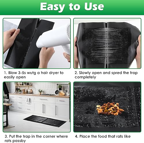 Miniatura 5 de Paquete de 6 trampas adhesivas para ratones, antidesgarros, trampa para ratas, 47 x 11 pulgadas, trampa ultra grande para ratones para el hogar,