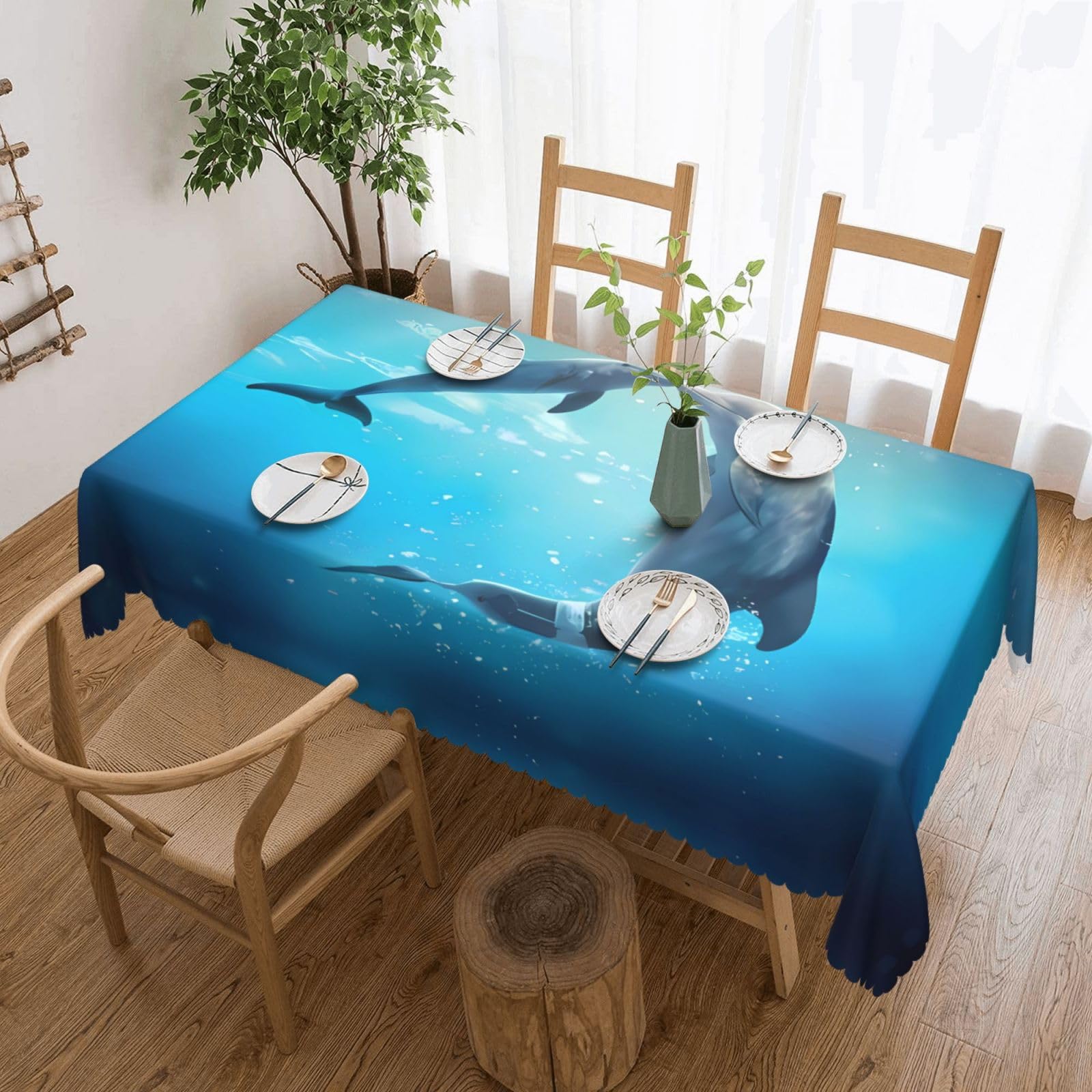 MROWYC Kiss Dolphin Tale Pattern Printed tablecloths are suitable for hotels, picnics, and parties, and can effectively protect the tabletop