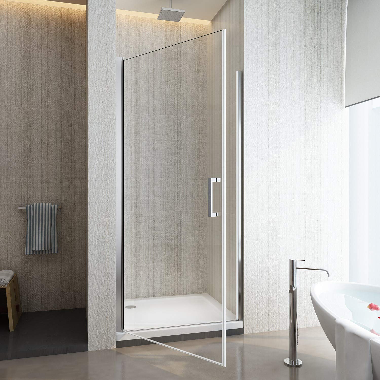 Porte de douche de 8 mm à battant pour installation en niche H.200 réversible (69-73)