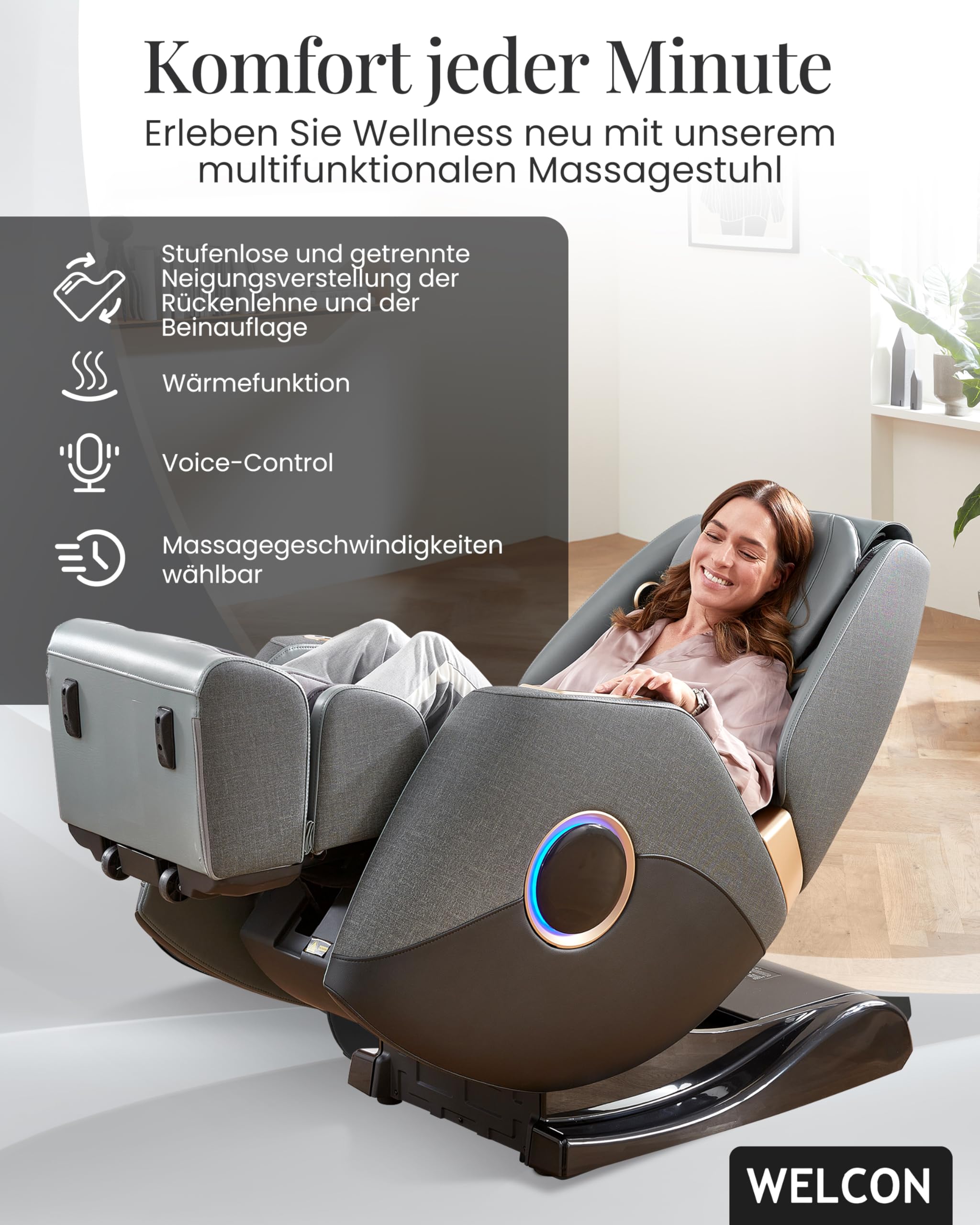 WELCON Easyrelaxx Plus 4D - Sillón de masaje eléctrico, color gris y negro | Sillón de masaje eléctrico con masaje Shiatsu, gravedad cero, función de calor y masaje de cuerpo entero
