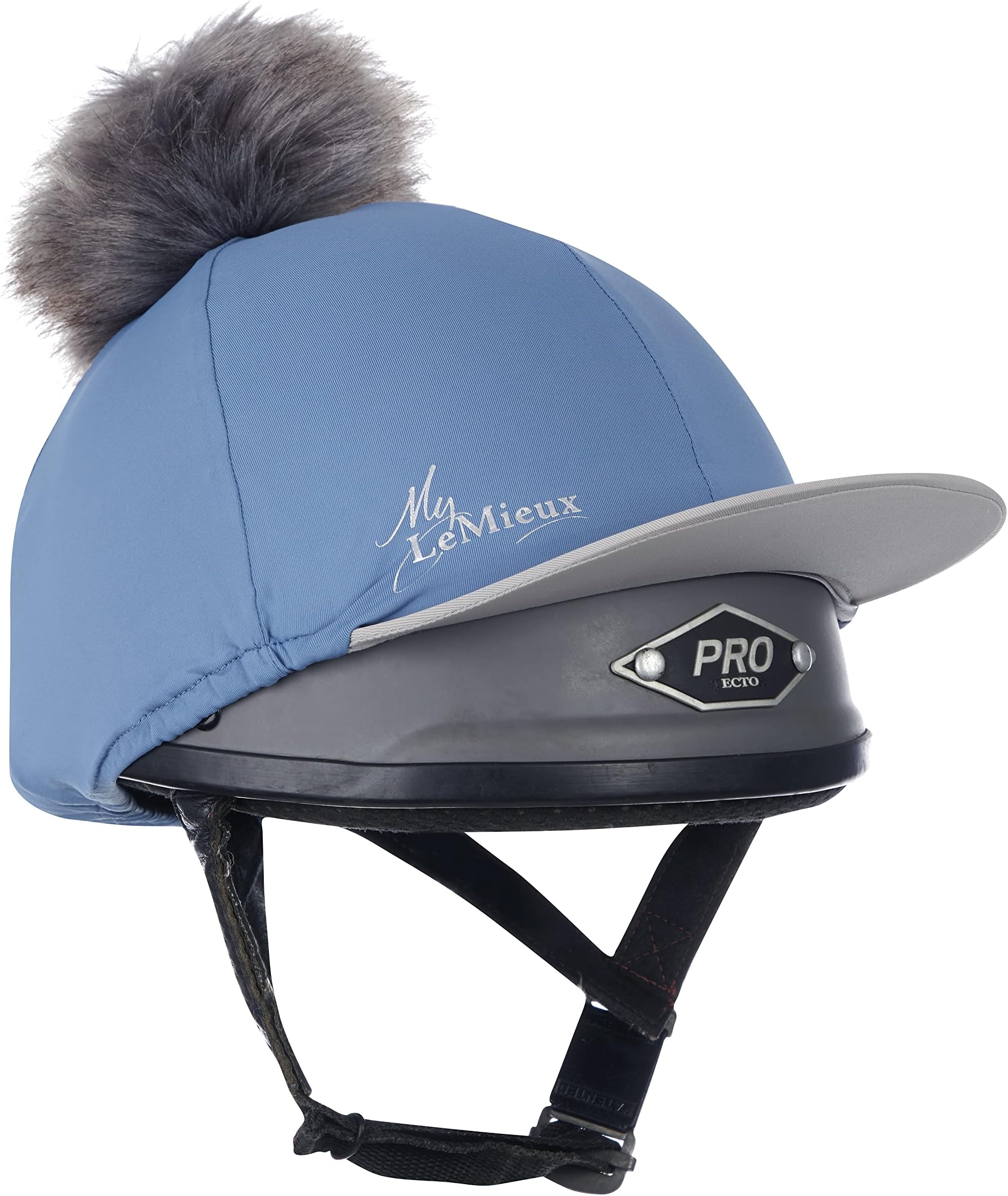 LeMieux Pom Pom Horse Riding Hat Silk in Ice Blue with 4 Way Stretch Fabric Coordinates with Base Layers & Saddle Pads - One Size