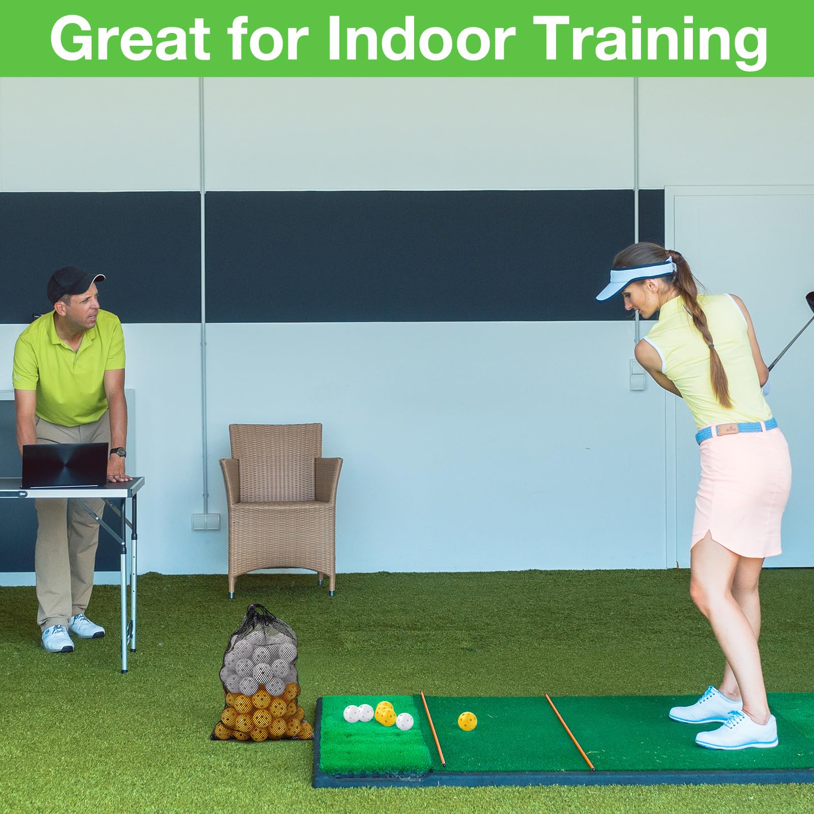 MiniInflat Paquete de 80 pelotas de golf para práctica, vuelo limitado, 42 mm, para entrenamiento de golf, flujo de aire, bola de plástico hueca para mujeres y hombres, interior y exterior, campo de