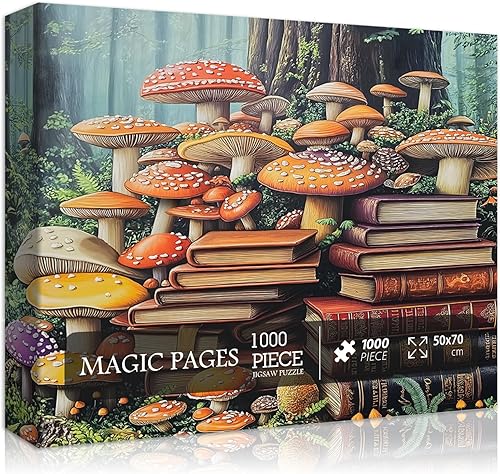 Rompecabezas vintage de hongos para adultos, 1000 piezas, rompecabezas de libros de naturaleza, arte forestal, rompecabezas retro de hongos con