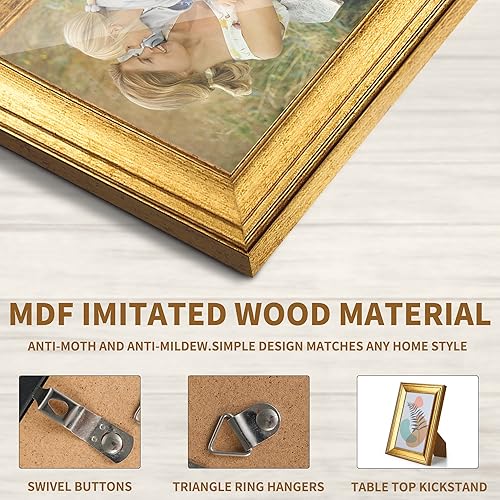 Miniatura 3 de SYNTRIFIC Juego de 6 portarretratos dorados de 5 x 7, para galería de pared o fotos de 4 x 6 pulgadas con paspartú o 5 x 7 sin paspartú, marcos de