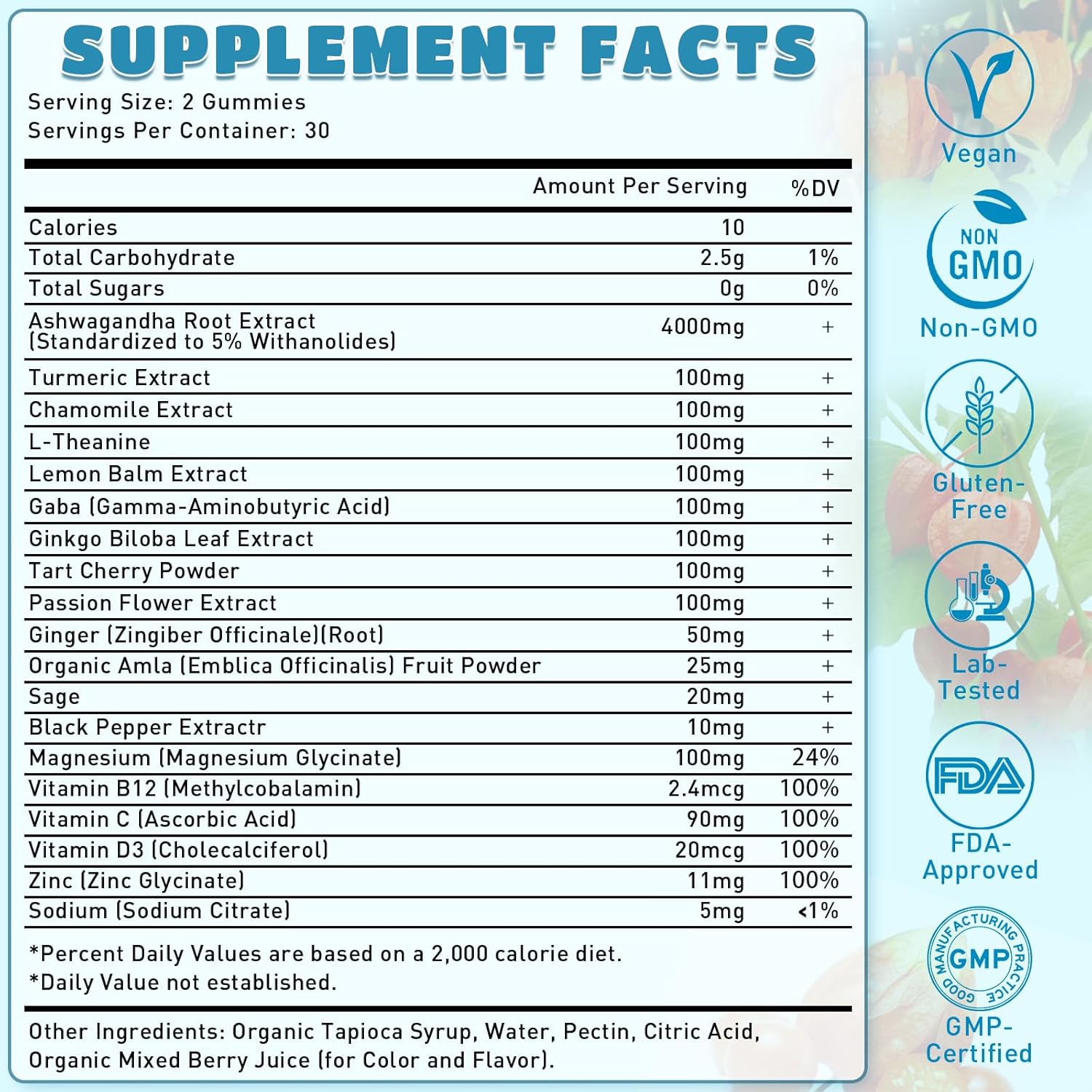 2 Pack Ashwagandha Gummies, Organic Ashwa Root Extract Supplement for Women & Men, Vegan, Gluten-Free, Mixed Berry Flavor, 120 Count - Image 6