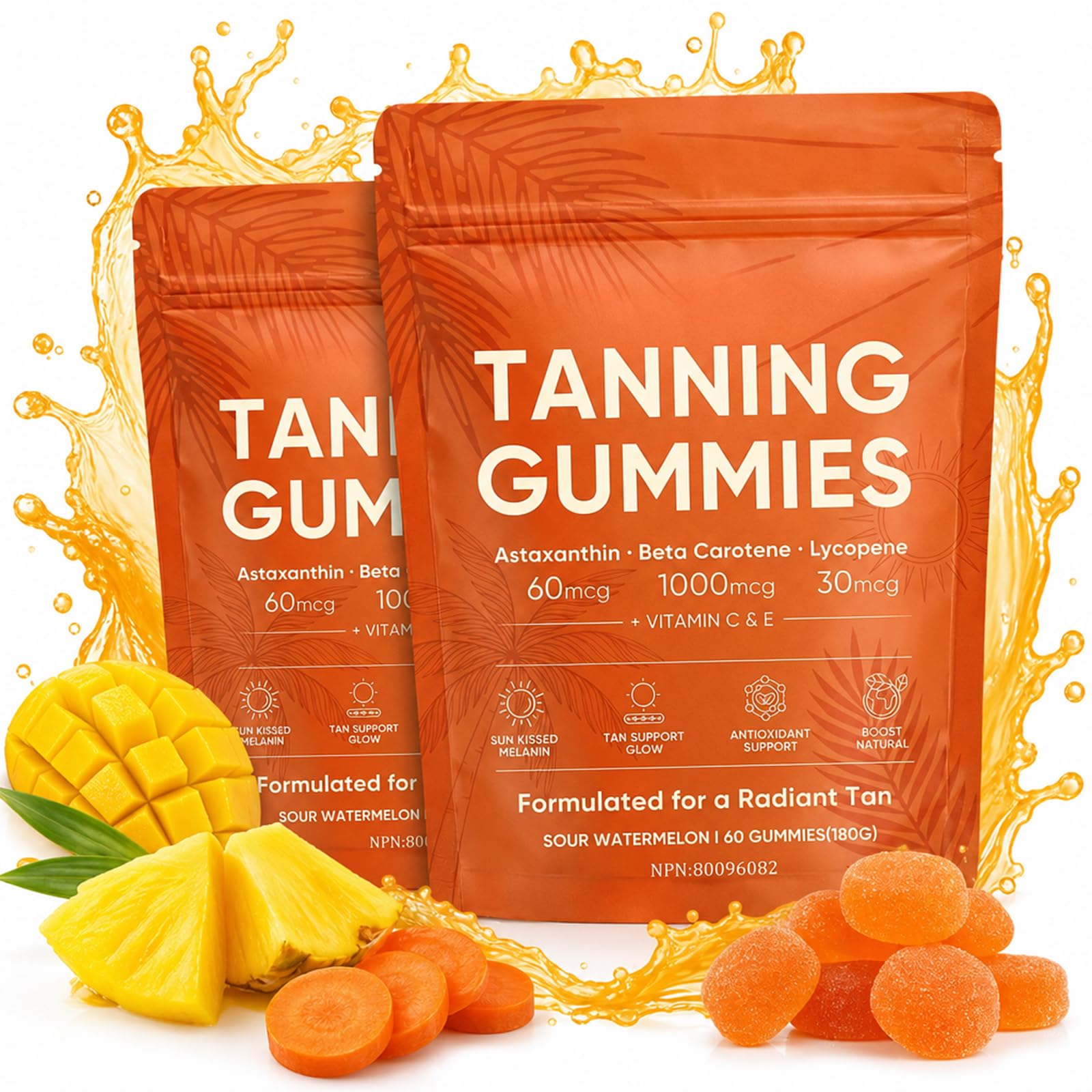 Tanning Gummies for Natural Glow – Skin Radiance Tanning Gummies with Vitamin C, E, Astaxanthin & Beta Carotene, Supports Melanin Production, Vegan, Sugar Free, 60 Count (1 PCS) — view 9