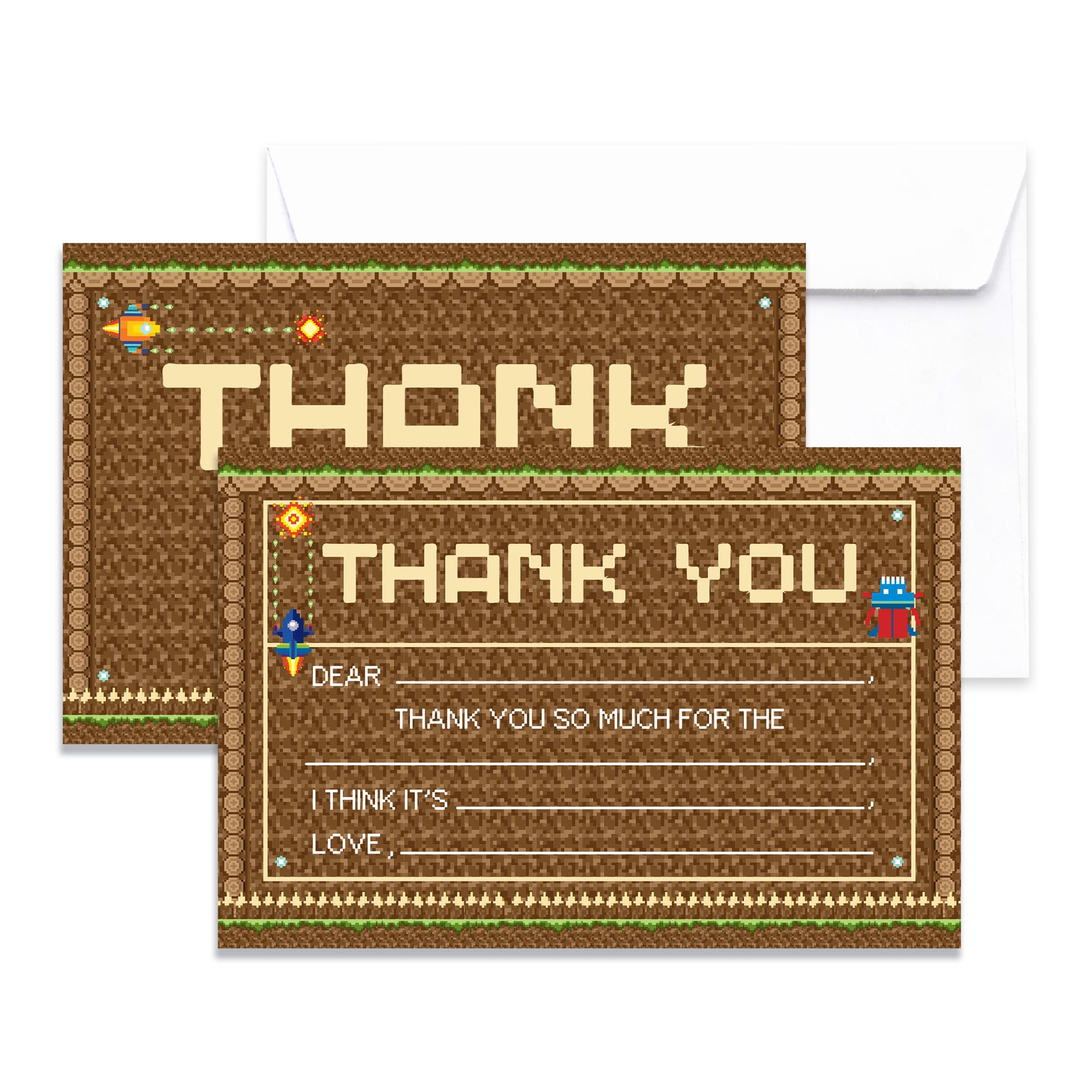 20 Thank You Cards With Envelopes, Gaming Greeting Cards Gifts For Kids Boys Girls, Blank Thank You Note For Birthday Wedding Baby Shower Bridal Shower Graduation, 18
