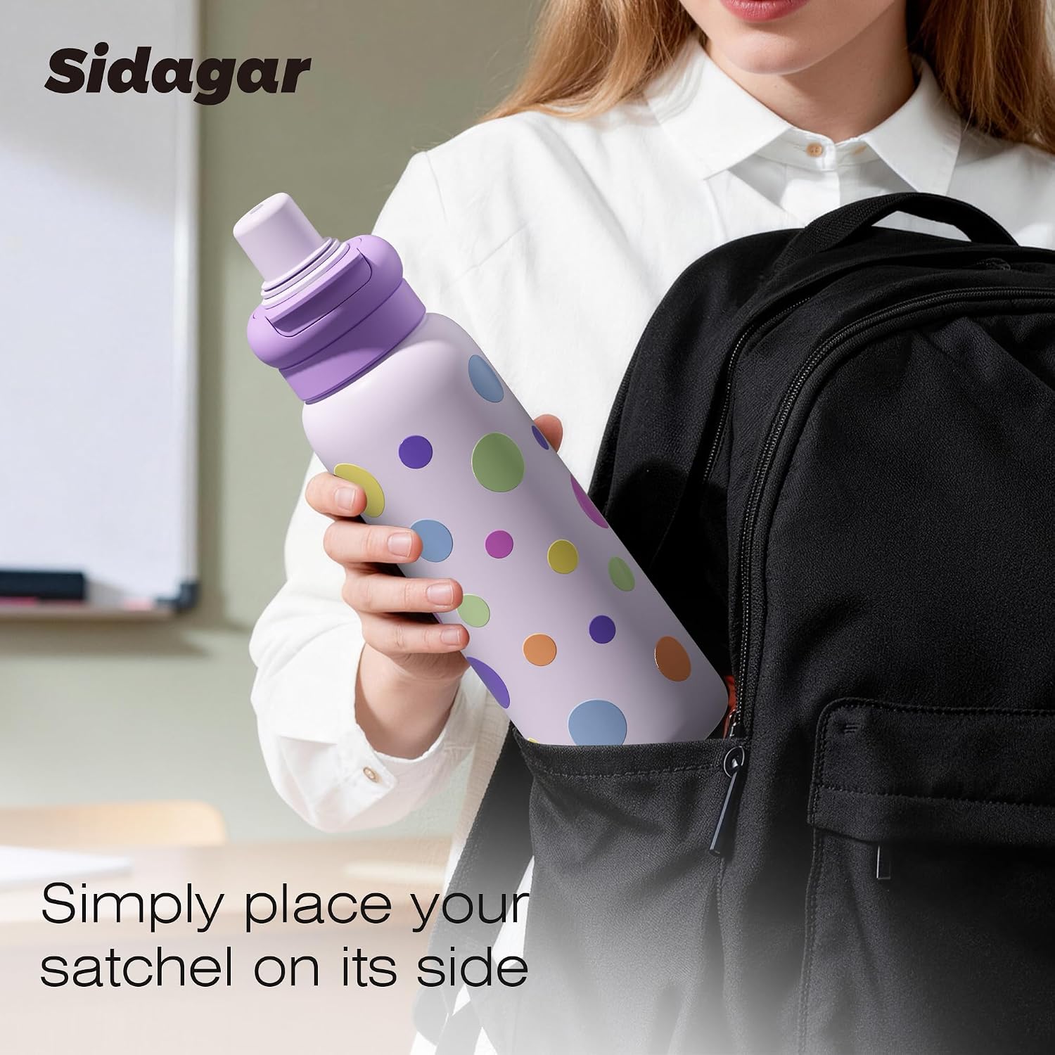 SDGA+ 24 oz Pastel Lavender Water Bottle - Cute Colorful Polka Dots Insulated Flask - Soft Purple Aesthetic Reusable Bottle for Kids, Teens, Women - Leak-Proof Gym & School Travel Mug