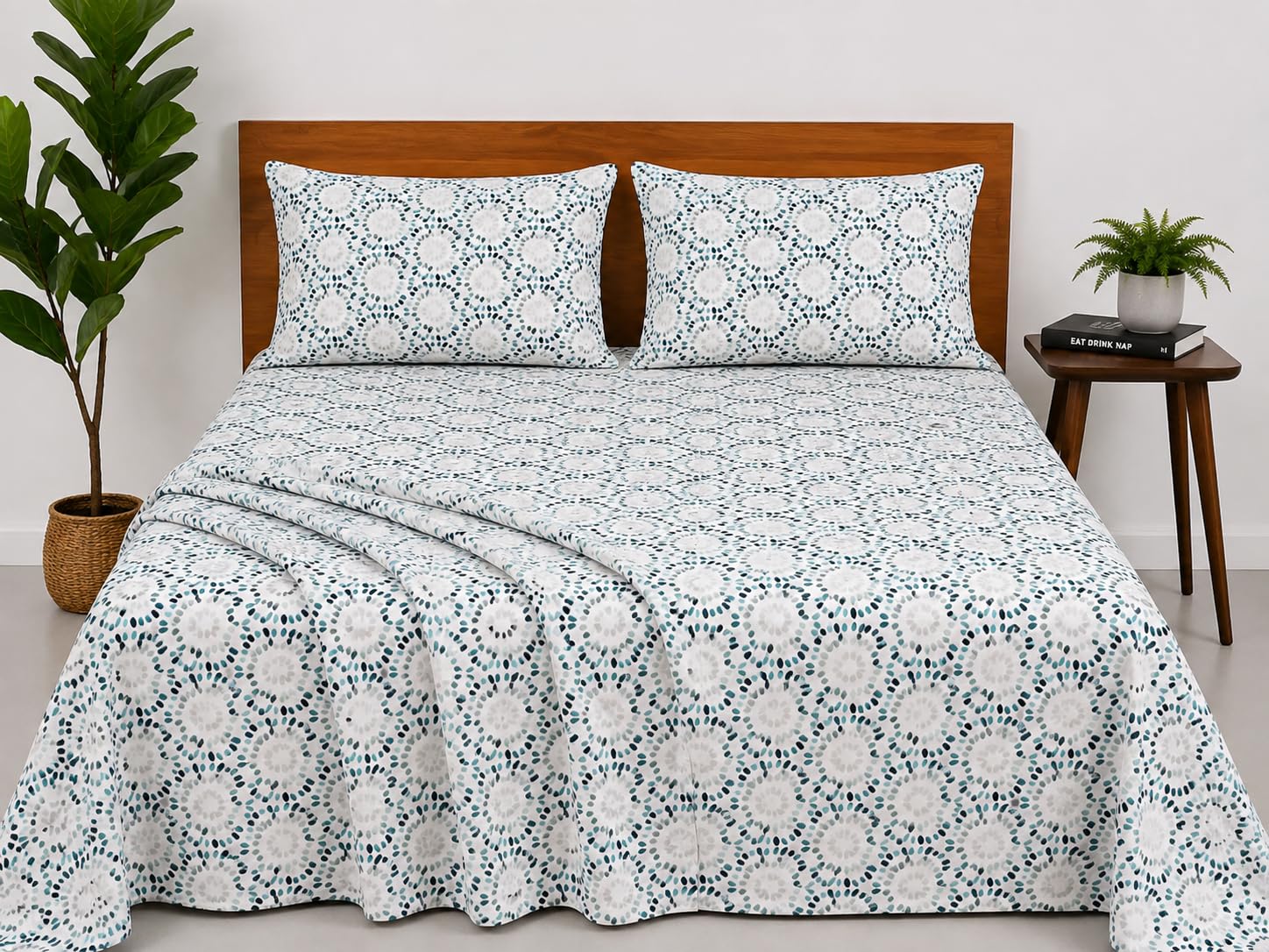100% cotton double bedsheet set with pillow cover,300 thread count, soft, breathable, wrinkle resistant & fade resistant,design-062, double size 90 x 100 inches
