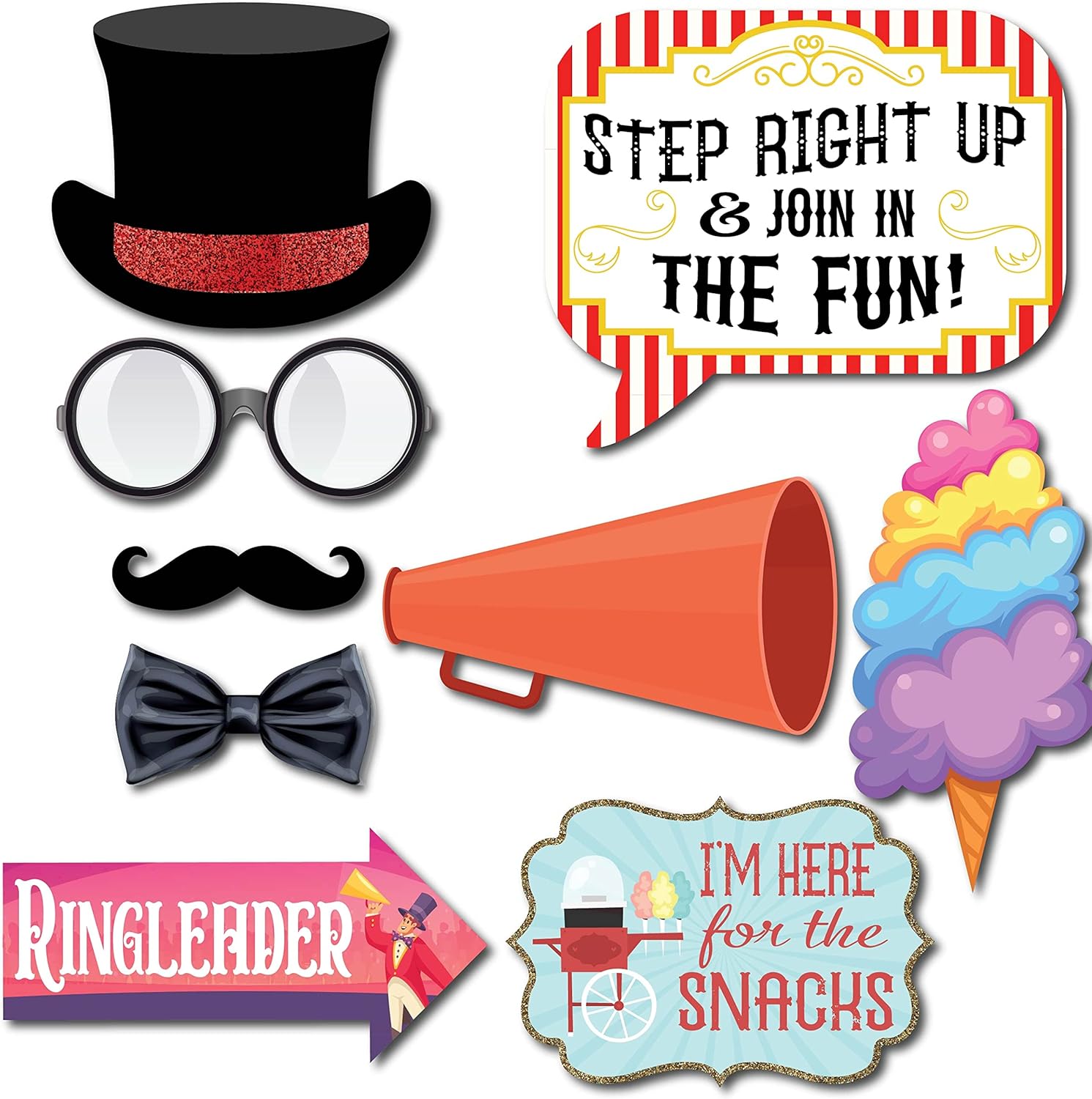 Carnival Photo Booth Props - 41-pc Photobooth Kit with 8 x 10-Inch Sign, 60 Glue Dots, 45 Sticks - Circus Theme Party Decorations - Carnival Backdrop : Home & Kitchen