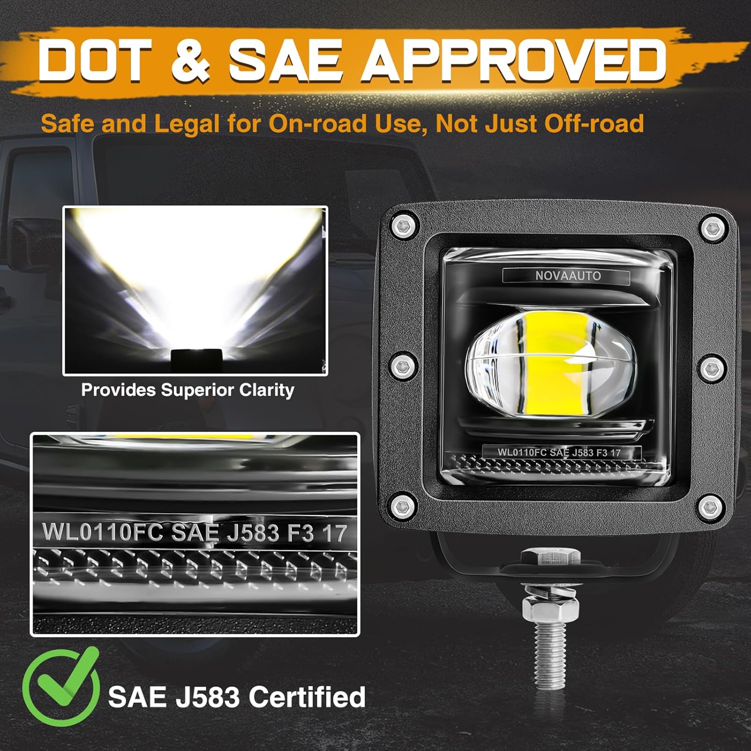 2Pcs 3 Inch SAE LED Fog Lights Off Road DOT Approved Driving Lights Pods Square LED Cubes Work Light Fog Lamps for Trucks Wrangler JK Ram 4X4 Boat Motorcycle Tacoma