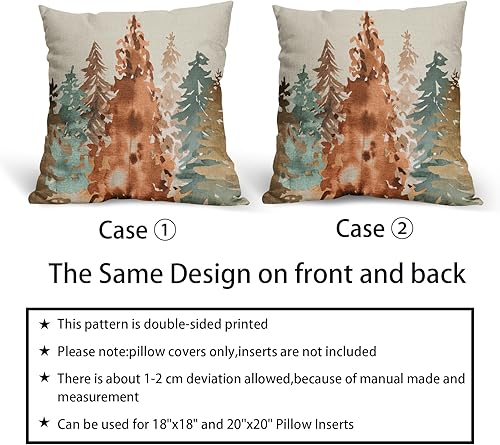 Miniatura 6 de Sweetshow Juego de 2 fundas de almohada de color otoñal de 20 x 20 pulgadas, estilo rústico, acuarela, árbol de otoño, con temática de naturaleza,
