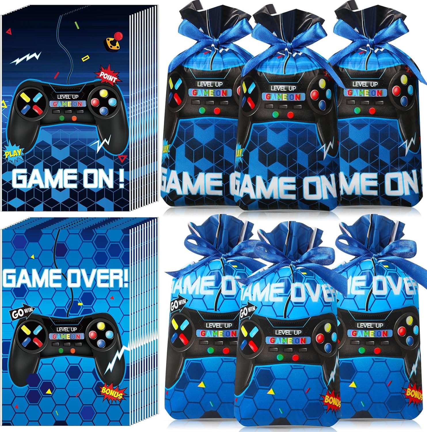 Pasimy 50 Pcs Video Game Plastic Bags Bulk Game on Party Favor Goodie Candy Treat Bags 6x9 Inch Plastic Drawstring Gift Wrapping Package for Gaming Themed Boys Birthday Party Decorations Supplies