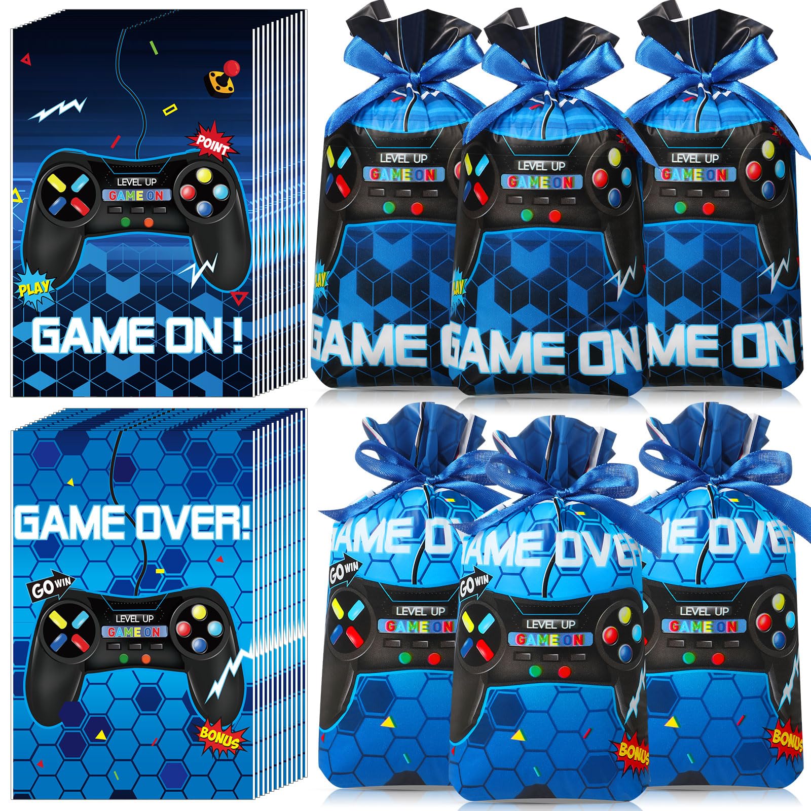 Pasimy 50 Pcs Video Game Plastic Bags Bulk Game on Party Favor Goodie Candy Treat Bags 6x9 Inch Plastic Drawstring Gift Wrapping Package for Gaming