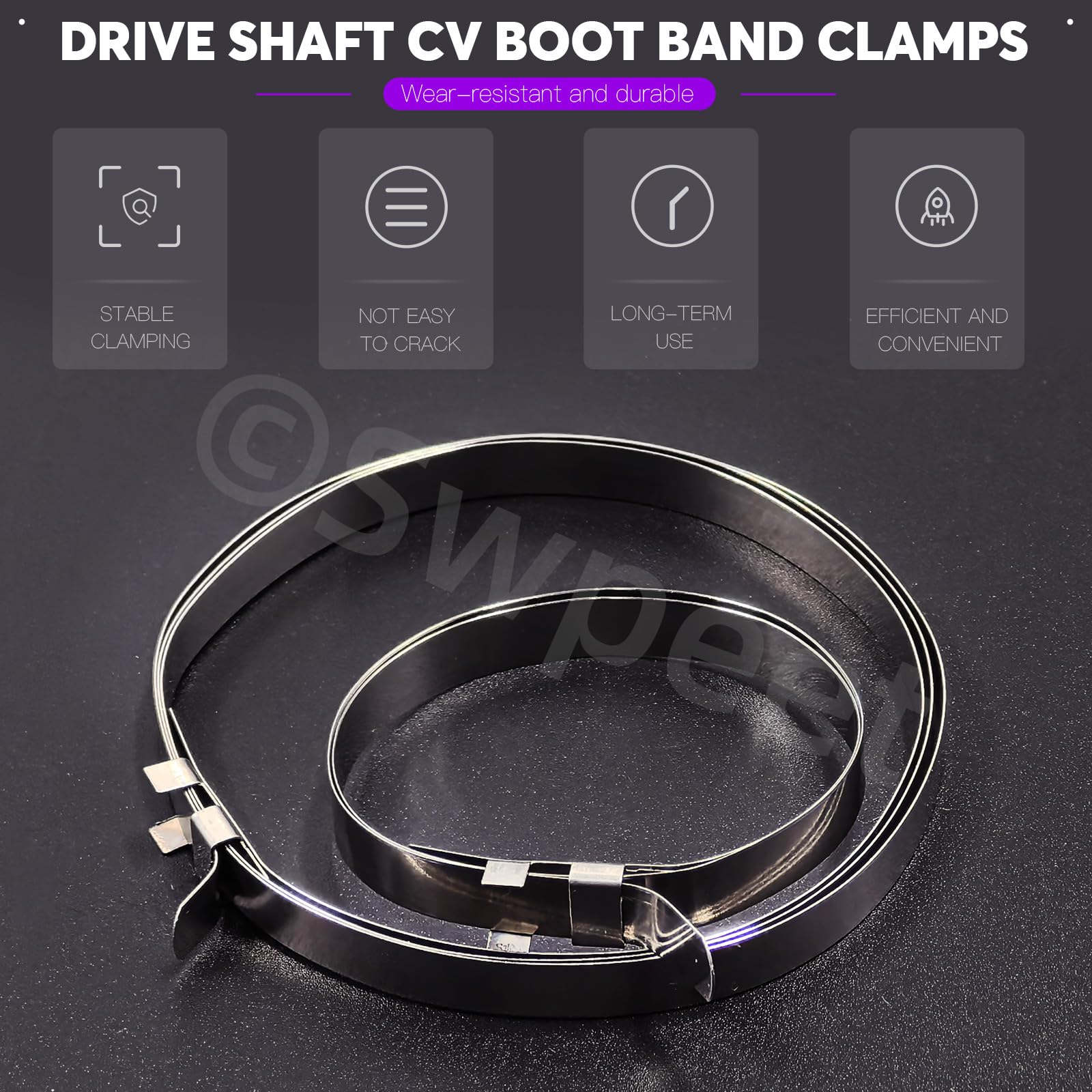 Swpeet 10Set Stainless Steel CV Boot Clamps Kit, 10Pcs Small & 10Pcs Large Crimp Bands, 1.8", 3.5", 1.8" - Image 4