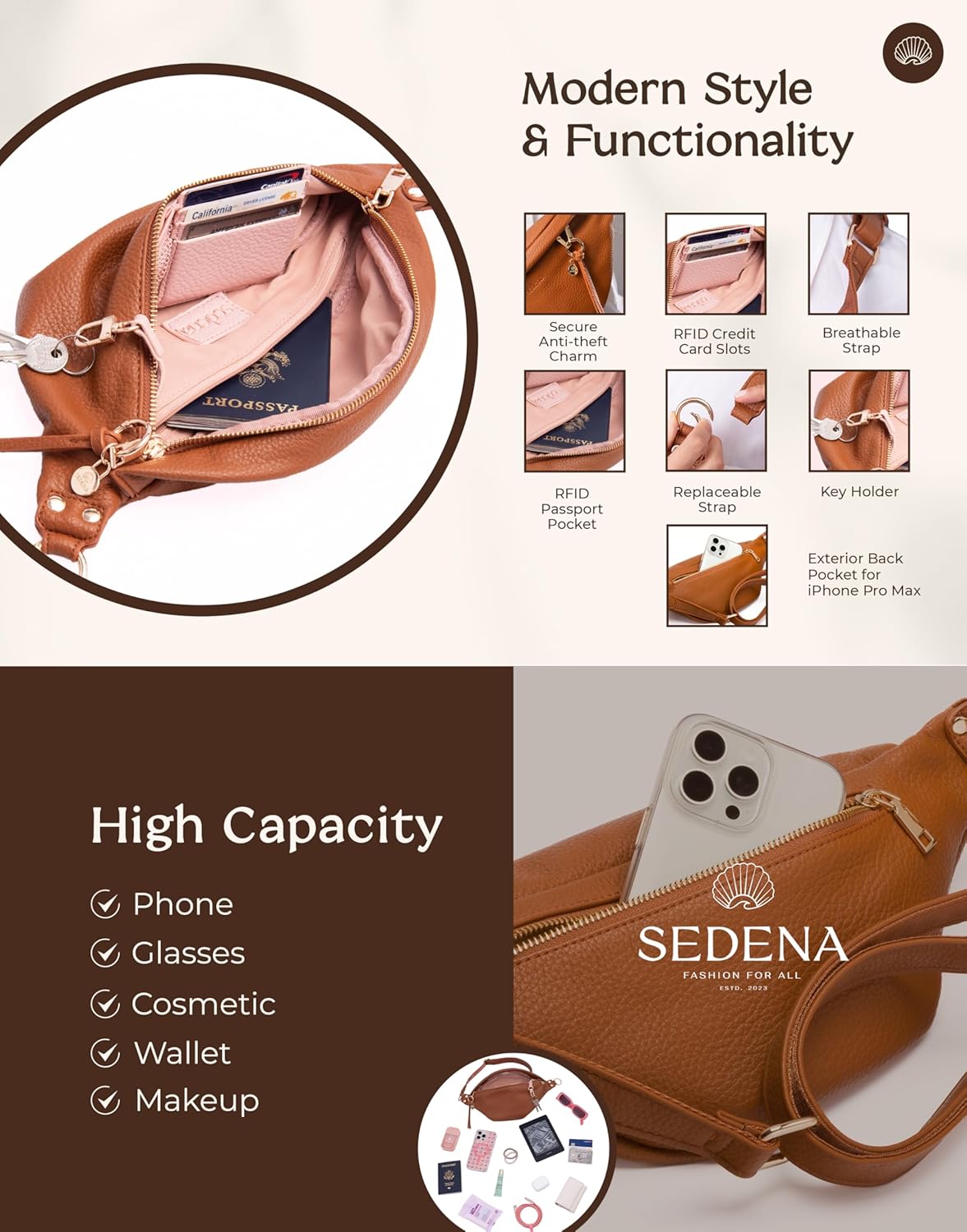 Anti Pickpocket Bag - RFID Crossbody Bag for Travel, Adjustable Strap Multiple Compartments Anti Theft Crossbody Bags for Women Vegan Travel Size Essentials Crossbody Bags for Women Large Size - Image 7