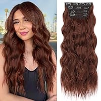 Vista 27 de ALXNAN - Extensiones de cabello con pinza, largo y ondulado, de 20 pulgadas, color rubio rosa; extensiones de cabello natural de 4 piezas, con fibra