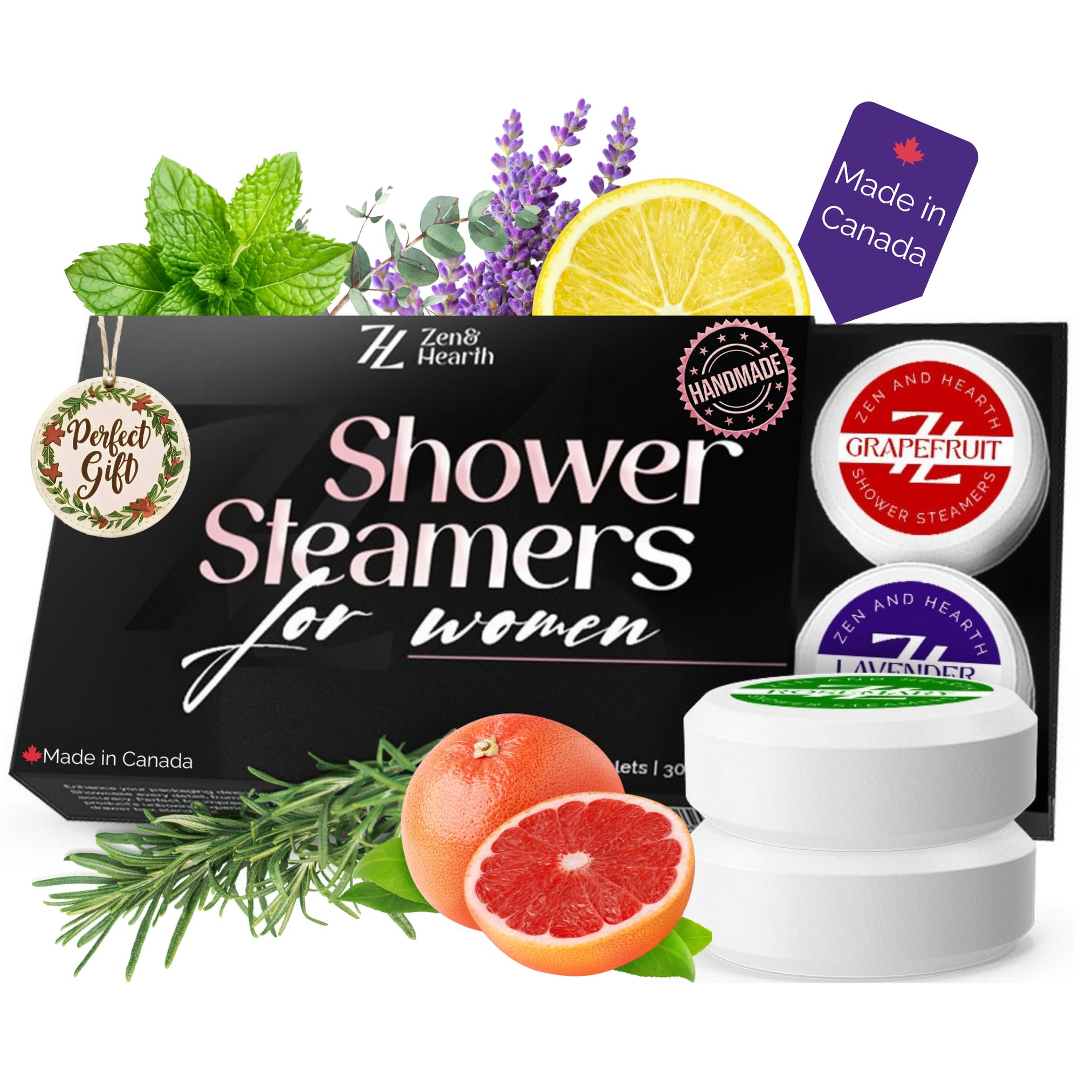 Zen & Hearth Shower Steamers for Women – Handmade Aromatherapy Spa Gift Set (6 Pack) | Christmas Stocking Stuffers, Gifts for Women Self-Care & Relaxation | Made in Canada with Pure Essential Oils