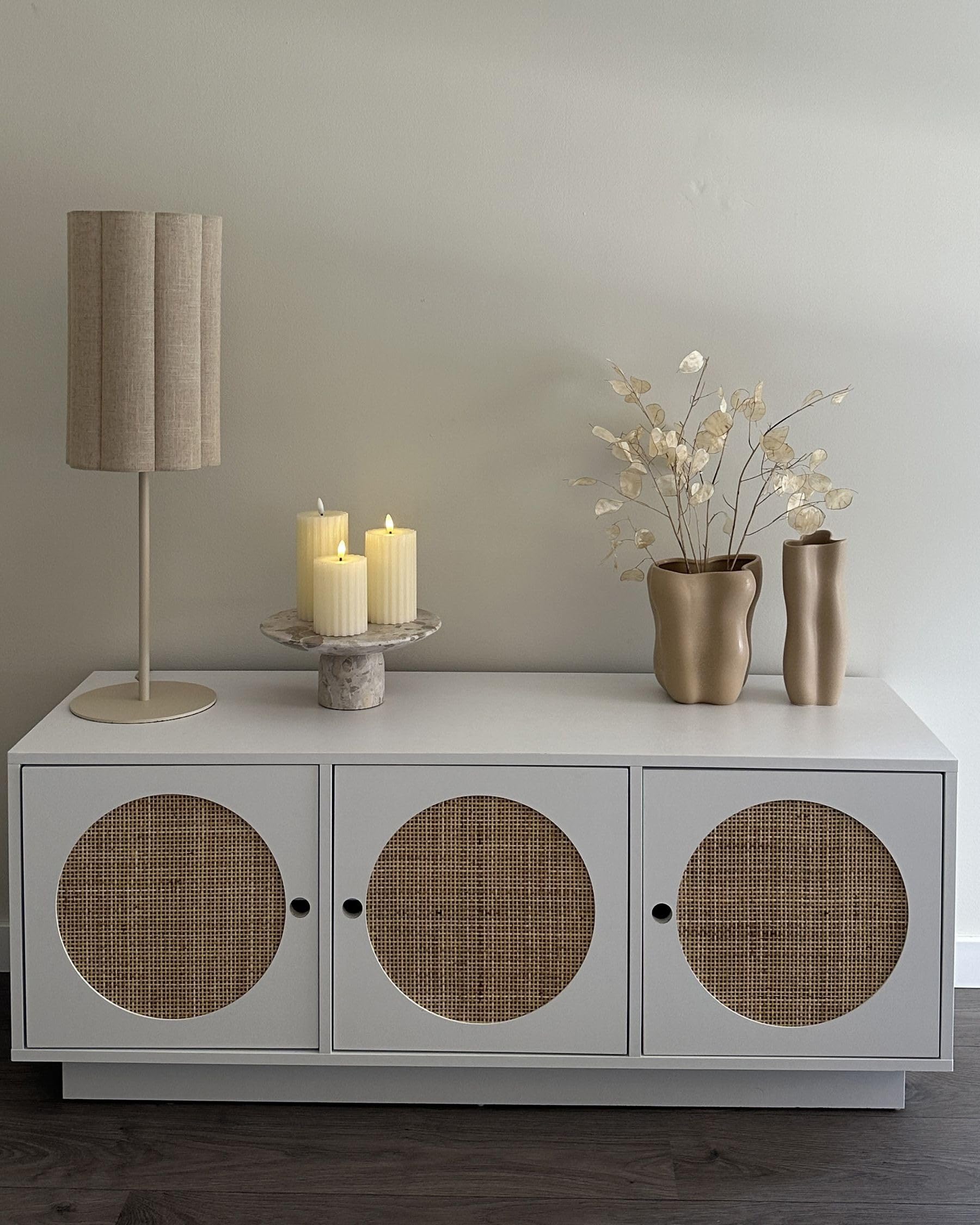 MANGO TRUNK Wooden Round Rattan 03 Door Sideboard with White Finish | White Docu Painted | Storage Unit | Solid Wood | Round Cane Webbing | Bed-Room Furniture | Furniture for Home | 120x40x48 cms-image-34