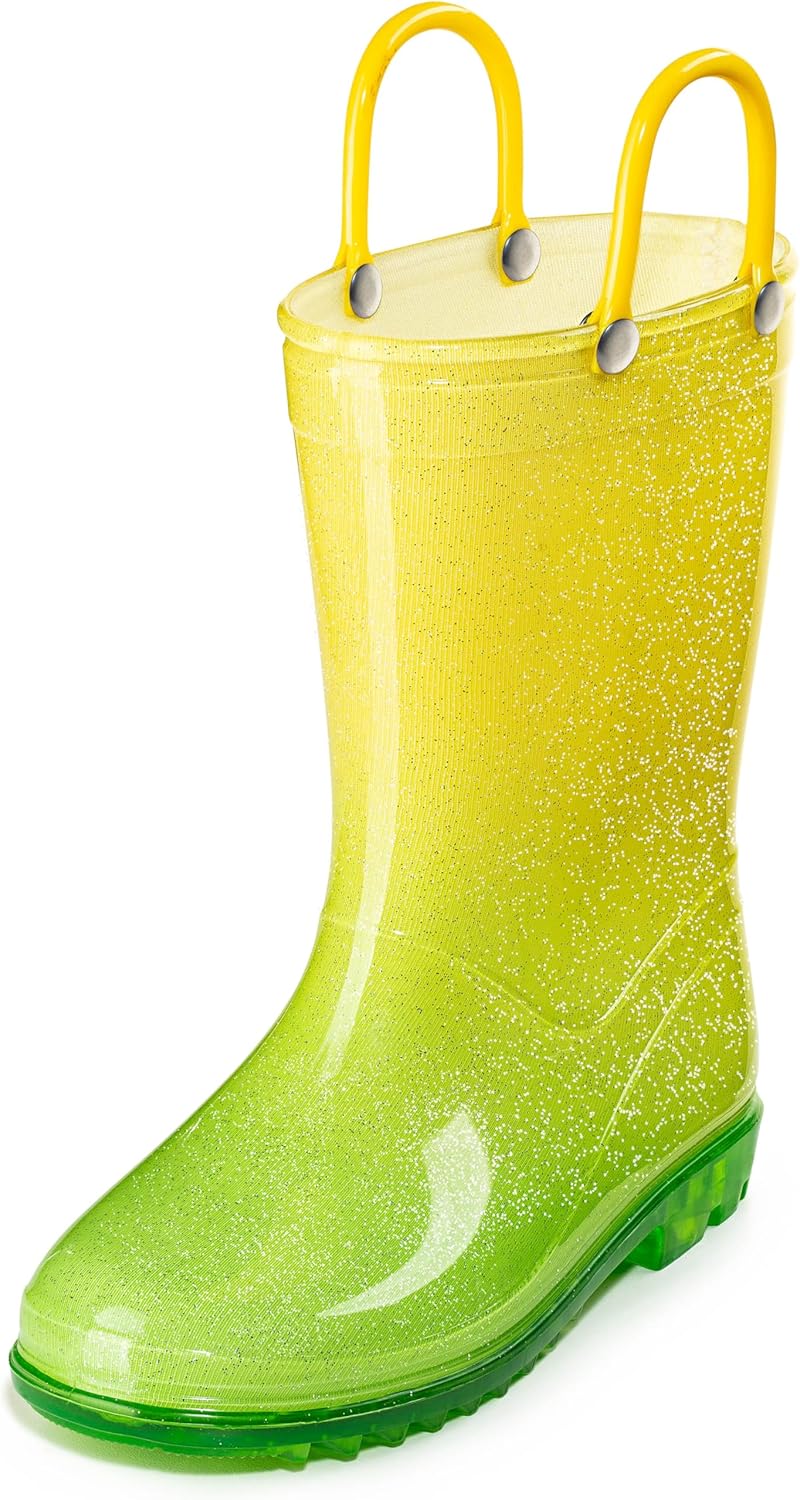 Puddle Play Kids’ PVC Glitter Rain Boots with Easy-On Handles – Sparkly, Lightweight, for Girls & Boys – Toddler & Little Kid Sizes