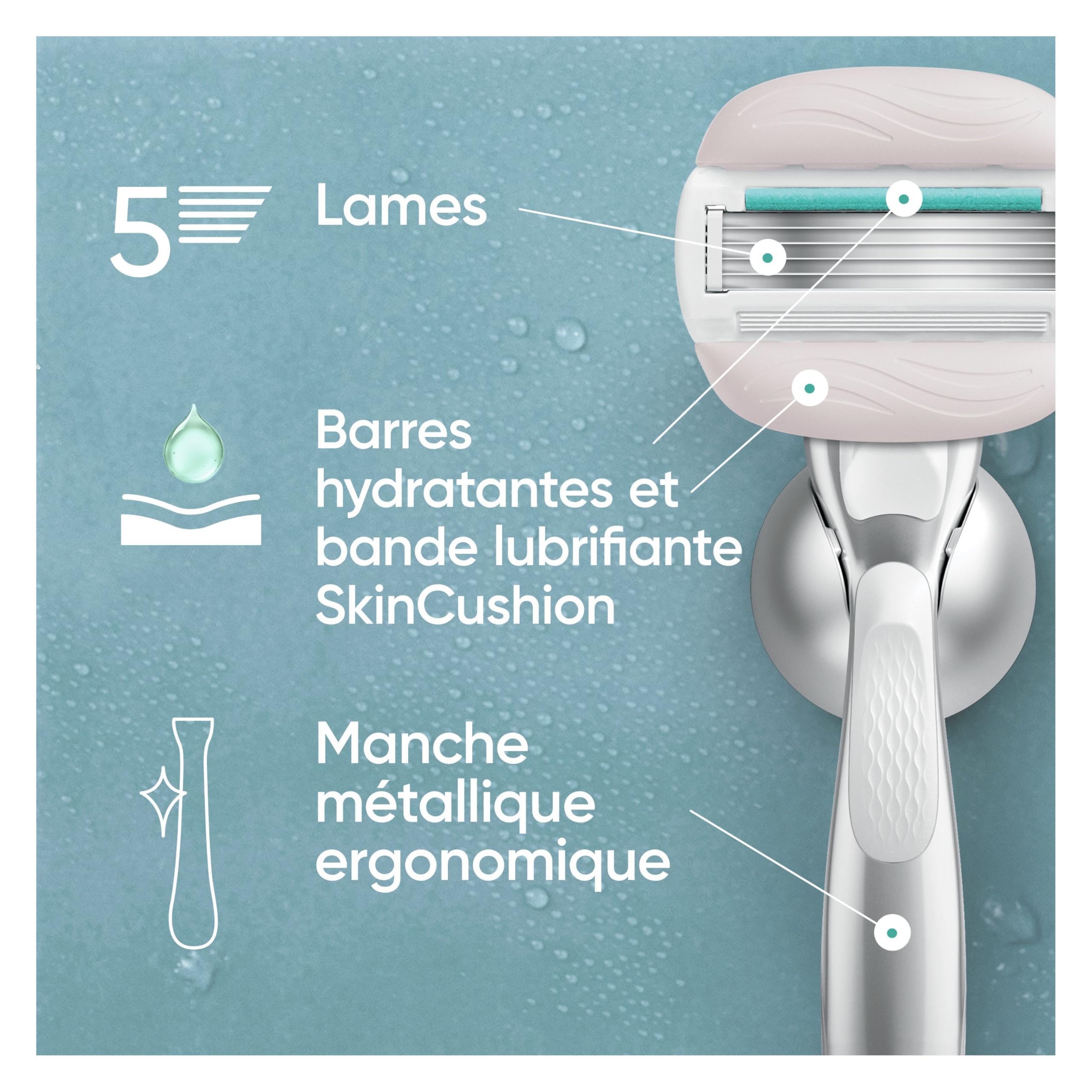 Gillette Venus Lames de Rasoir Femme, 10 Rechanges Pro ComfortGlide – Rechanges Conçues pour la Peau Sensible et Sèche, Cartouche aux Barres Hydratantes 2-en-1 pour Mousser et Raser, Bande Lubrifiante