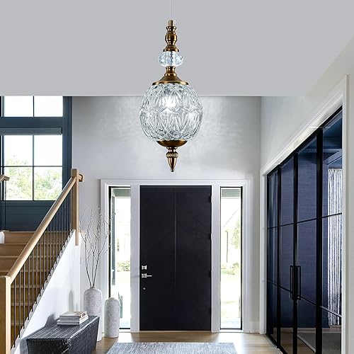 Miniatura 8 de Lámpara colgante de cristal vintage de oro cepillado antiguo de 4.72 pulgadas, mini lámpara de techo colgante ajustable para cocina, isla, granja,