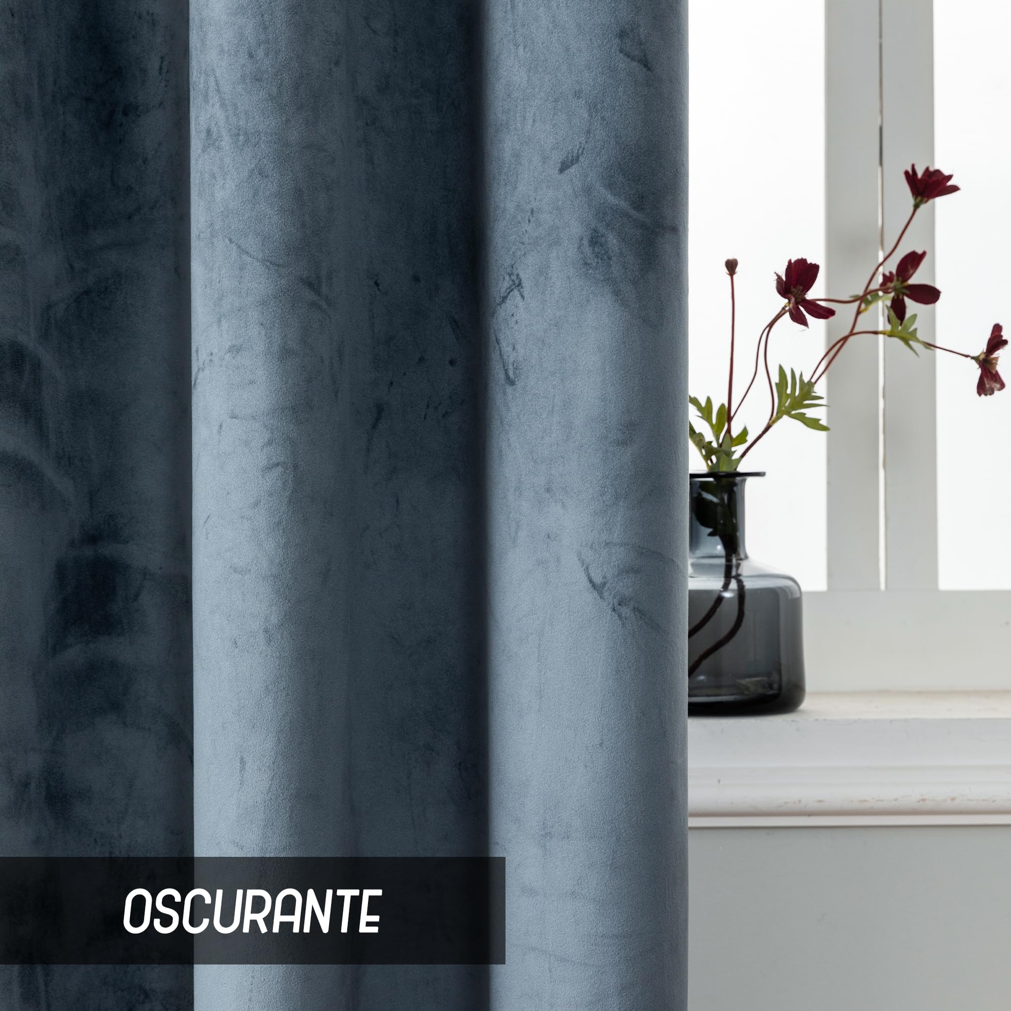 GIRASOLE HOME Coppia Tende Adelaide Morbide Oscuranti Termiche in Velluto 2 Pannelli da 140x220cm con Occhielli, Grigio