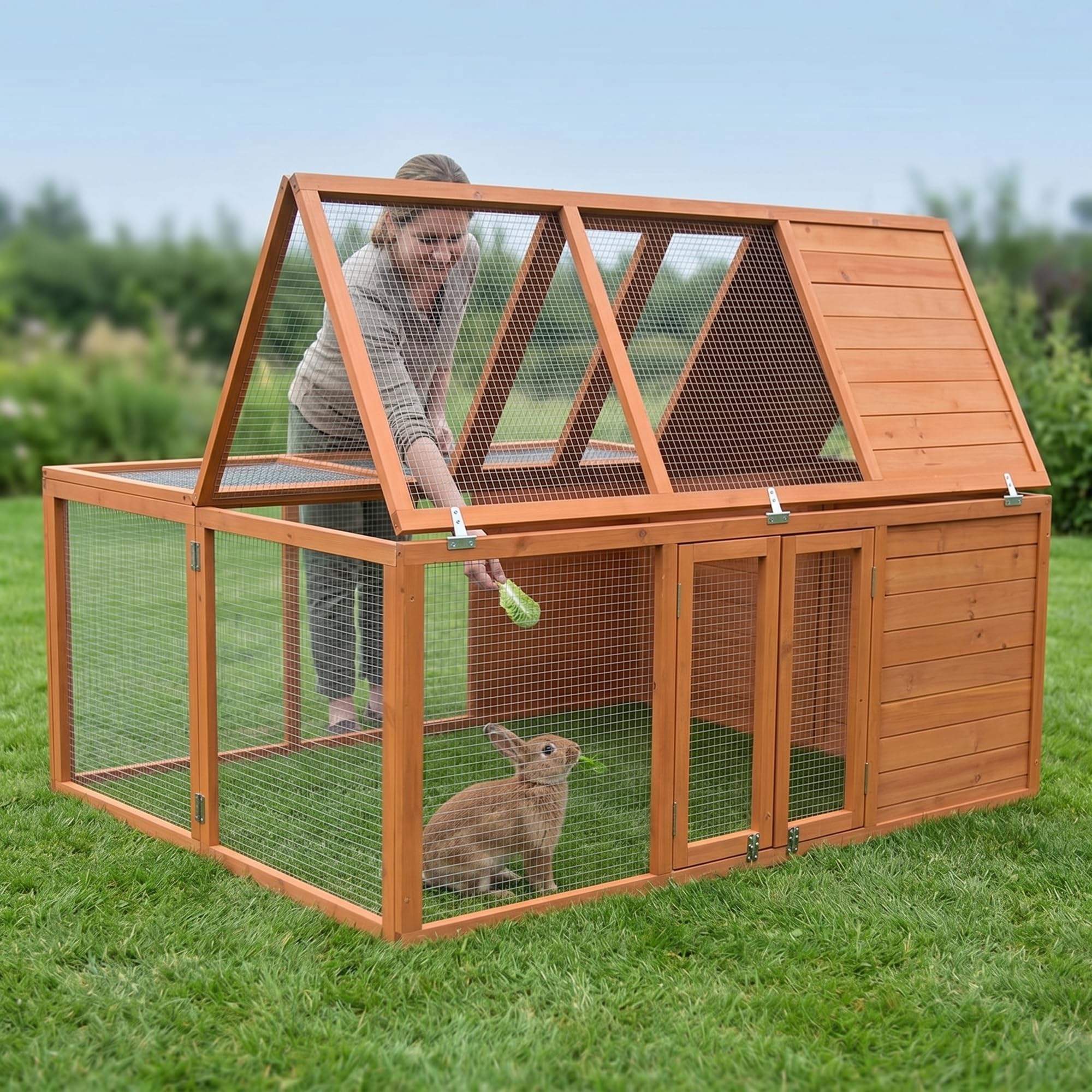 Mucola Freilaufgehege klappbar Kleintierstall draußen Outdoor Hasenstall 160x119x60cm Freigehege aus Holz mit Gitter Ausbruchsperre Freilauf