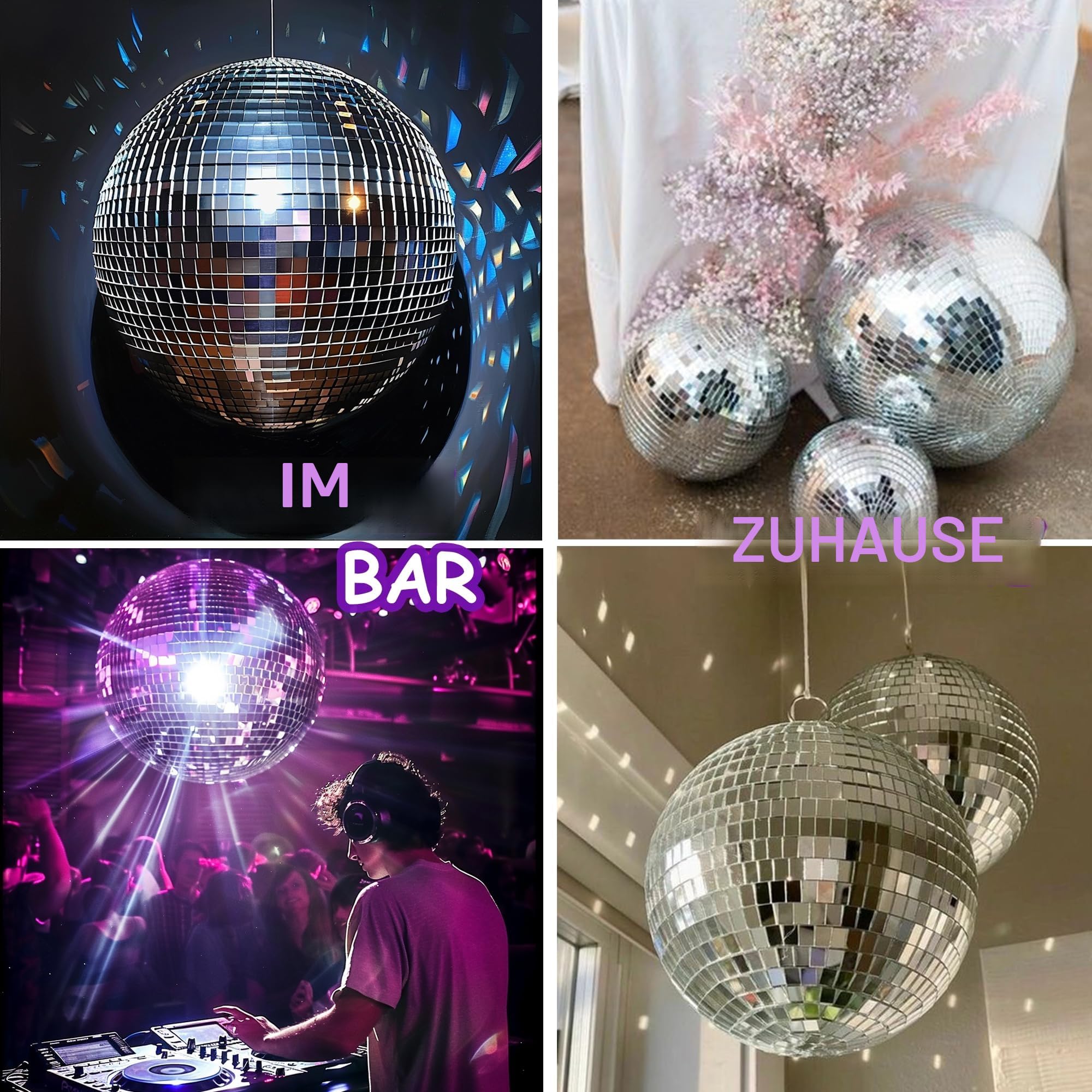 Discokugel - 30 cm Spiegel-Discokugel, Große Spiegelkugel Party Deko für Hochzeit, Geburtstag & Club, mit Aufhängering für einfache Installation, Silber