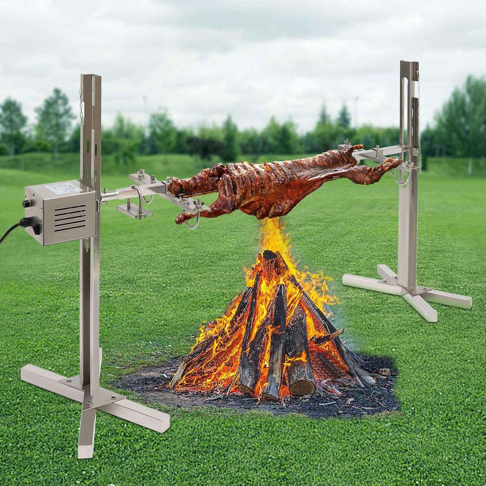 Eiwitany Outdoor Electric Rotisserie Grill with X-Bracket, Automatic Rotation and Adjustable Height for Roasting Whole Pig, Hog and Lamb