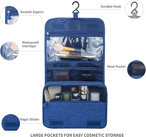 Miniatura 2 de Bolsa de aseo de gran capacidad con gancho para colgar para hombres y mujeres, bolsa de cosméticos de viaje impermeable, bolsa de almacenamiento de