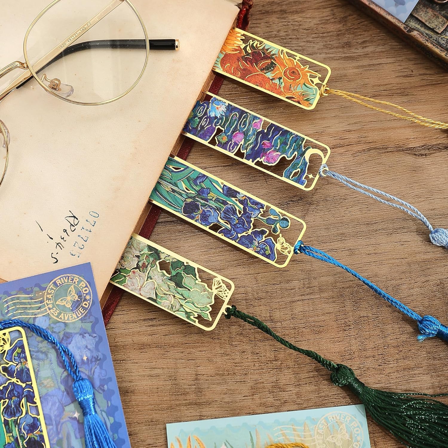 OFIFO® Metal Bookmark Set of 4 with Tassel, Gold Hollow Van Gogh Design, Artistic Book Marker for Readers, Unique Gift for Book Lovers, Students, Men, Women, Kids. 2