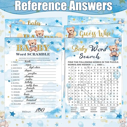 Miniatura 5 de Sherr 424 piezas de suministros para juegos de baby shower, 6 juegos de 300 tarjetas de actividades, 1 letrero de caza de chupete, 50 chupetes