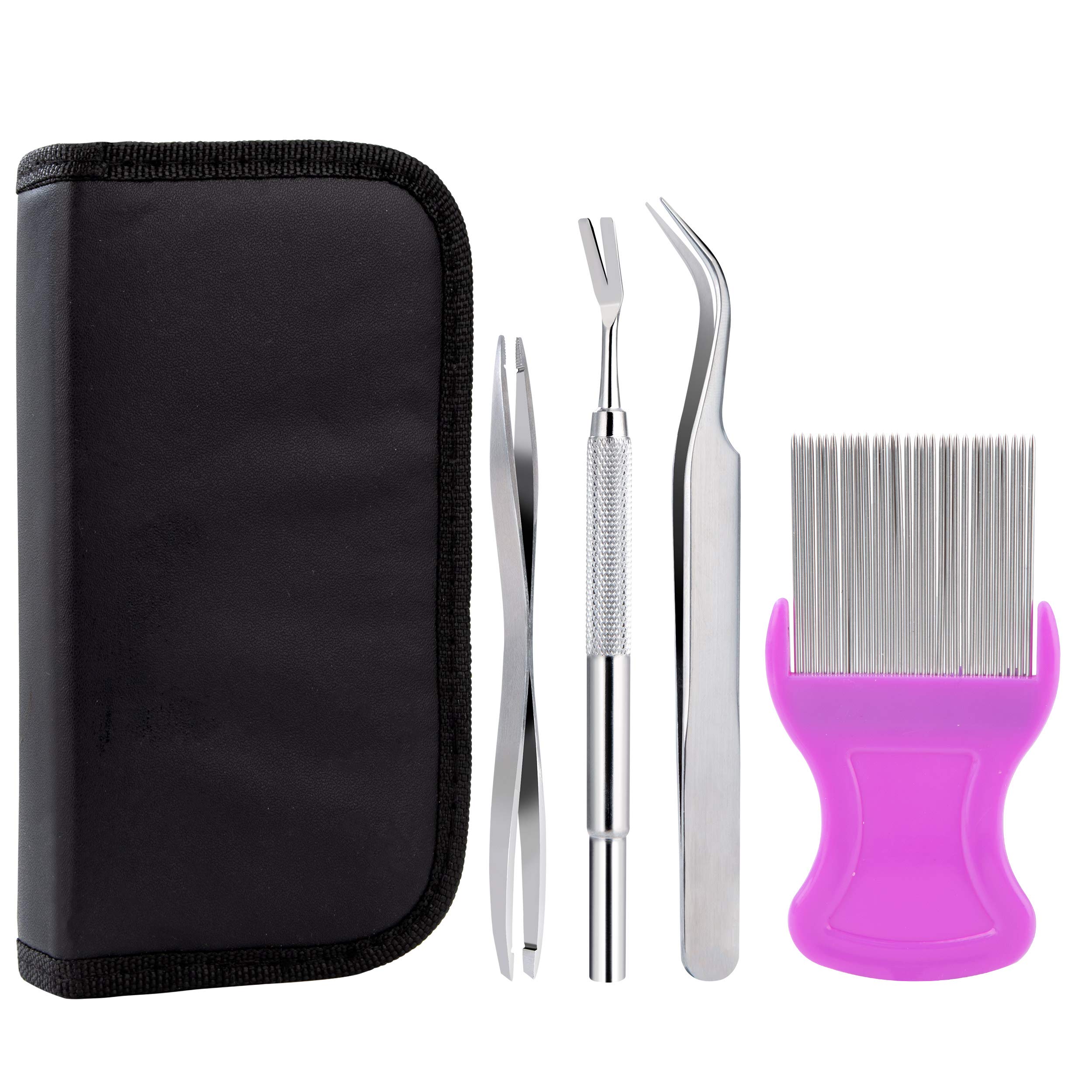 Herramientas de Eliminación de Garrapatas Pinzas Gancho para Garrapatas Peine para Mascotas Bolsa de Cuero para Perros Gatos