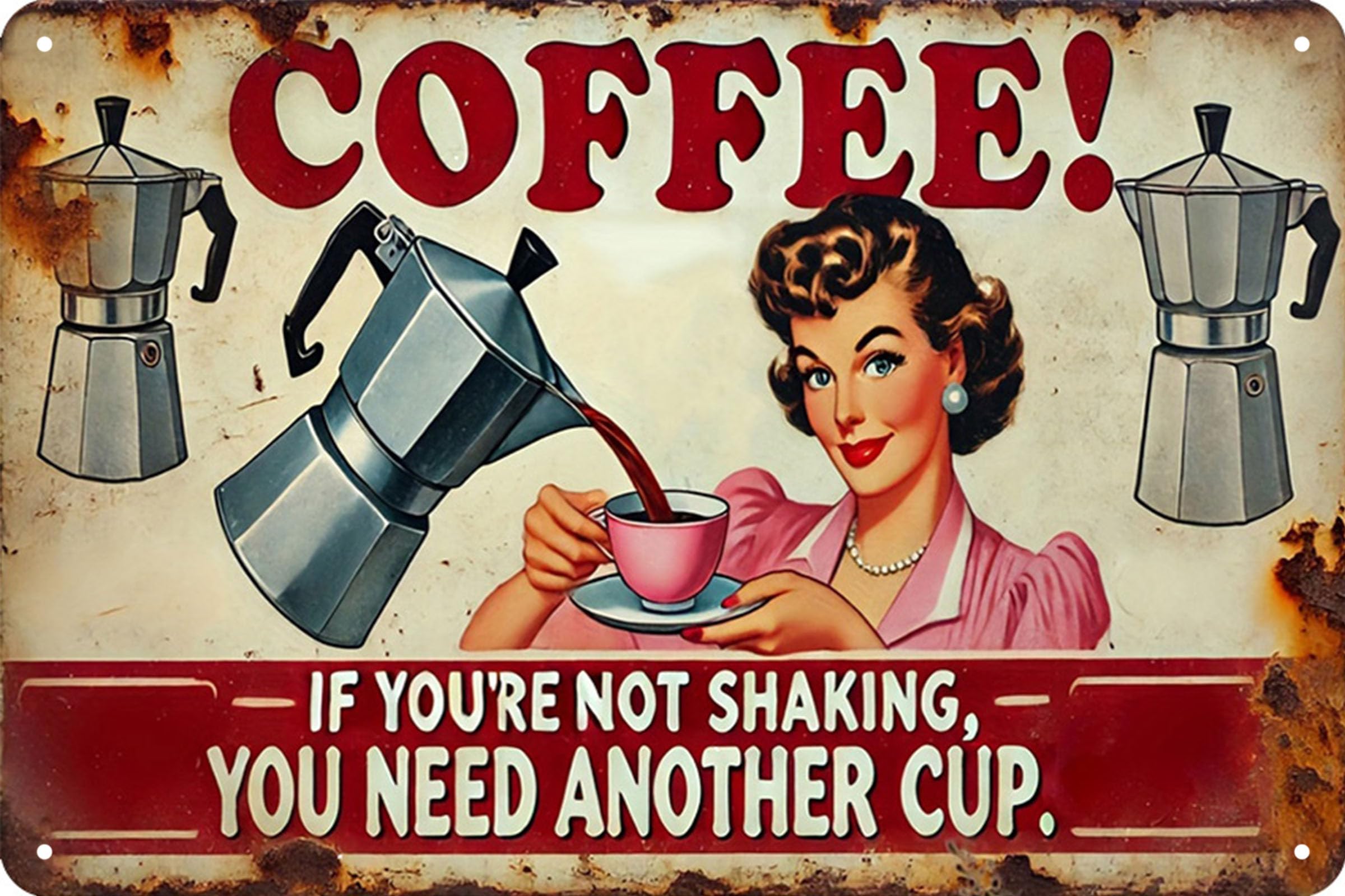 Retro Coffee Tin Sign,Vintage Cat Metal Sign,Wall Decor for Kitchen Bar Pub Restaurants Cafe Club Home Plaque,8X12 Inches (You Need Another Cup)