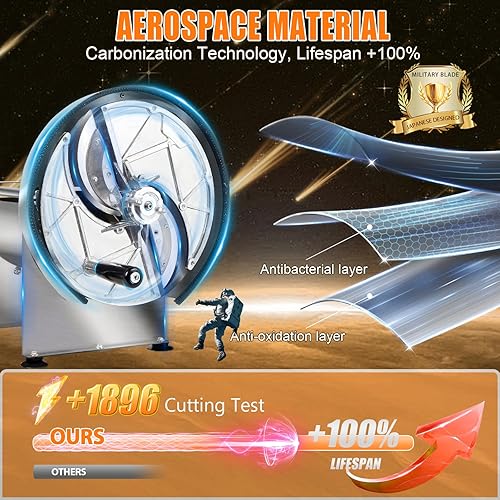 Miniatura 4 de 5.0 Rebanadora manual comercial de verduras, cuchillas Japón SUS 304 Grosor ajustable 0.008-0.512 in Acero inoxidable Limón Cortador con 2*