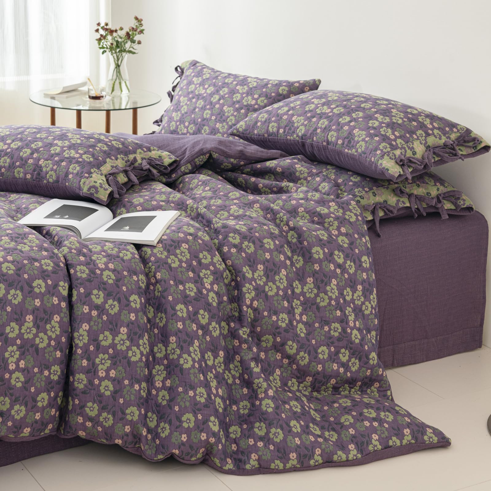 VM VOUGEMARKET Retro Paisley Duvet Cover Queen Size Boho Damask Duvet Cover Sets 100% Brushed Cotton Bedding Set,1 Duvet Cover and 2 Pillow Shams for All Seasons-Stormy Blue: King(104" x 90") Jacquard - Plum Purple