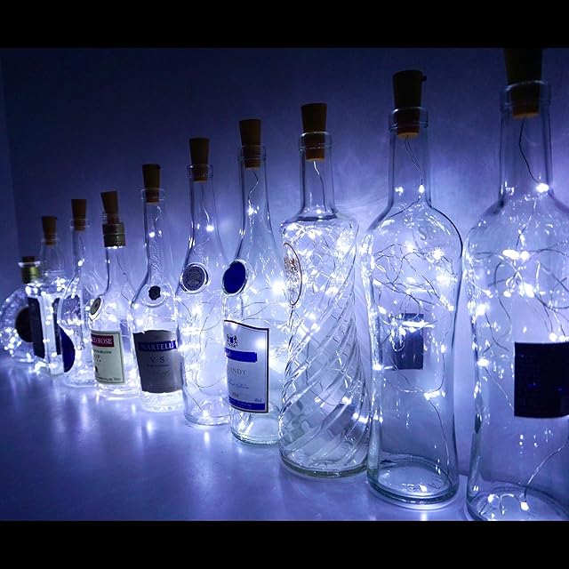 Bottle Lights Battery Powered:2 Pack Bottlelights with Cork DIY Flexible Copper Waterproof LED String Fairy Lights for Party Wedding Christmas Decoration Indoor Outdoor,White