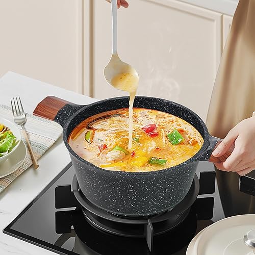 Miniatura 7 de Olla de sopa antiadherente de 2.5 cuartos de galón, olla antiadherente de inducción con tapa, olla de cocina antiadherente, compatible con todas las