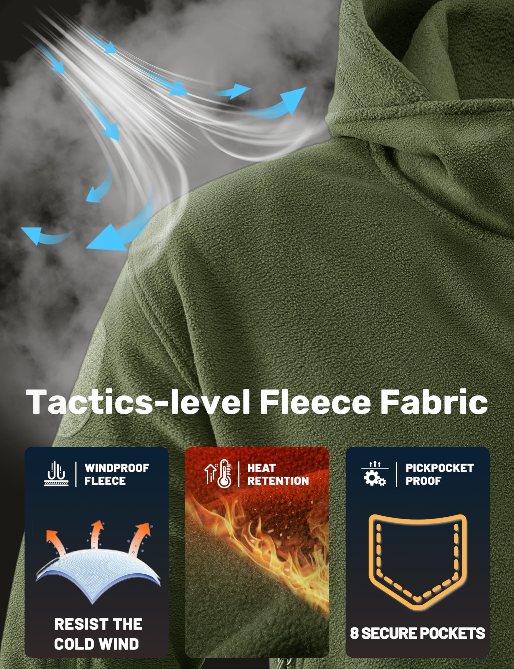 TACVASEN Chaqueta Militar Caliente para Hombre a Prueba de Viento Fleece Jacket
