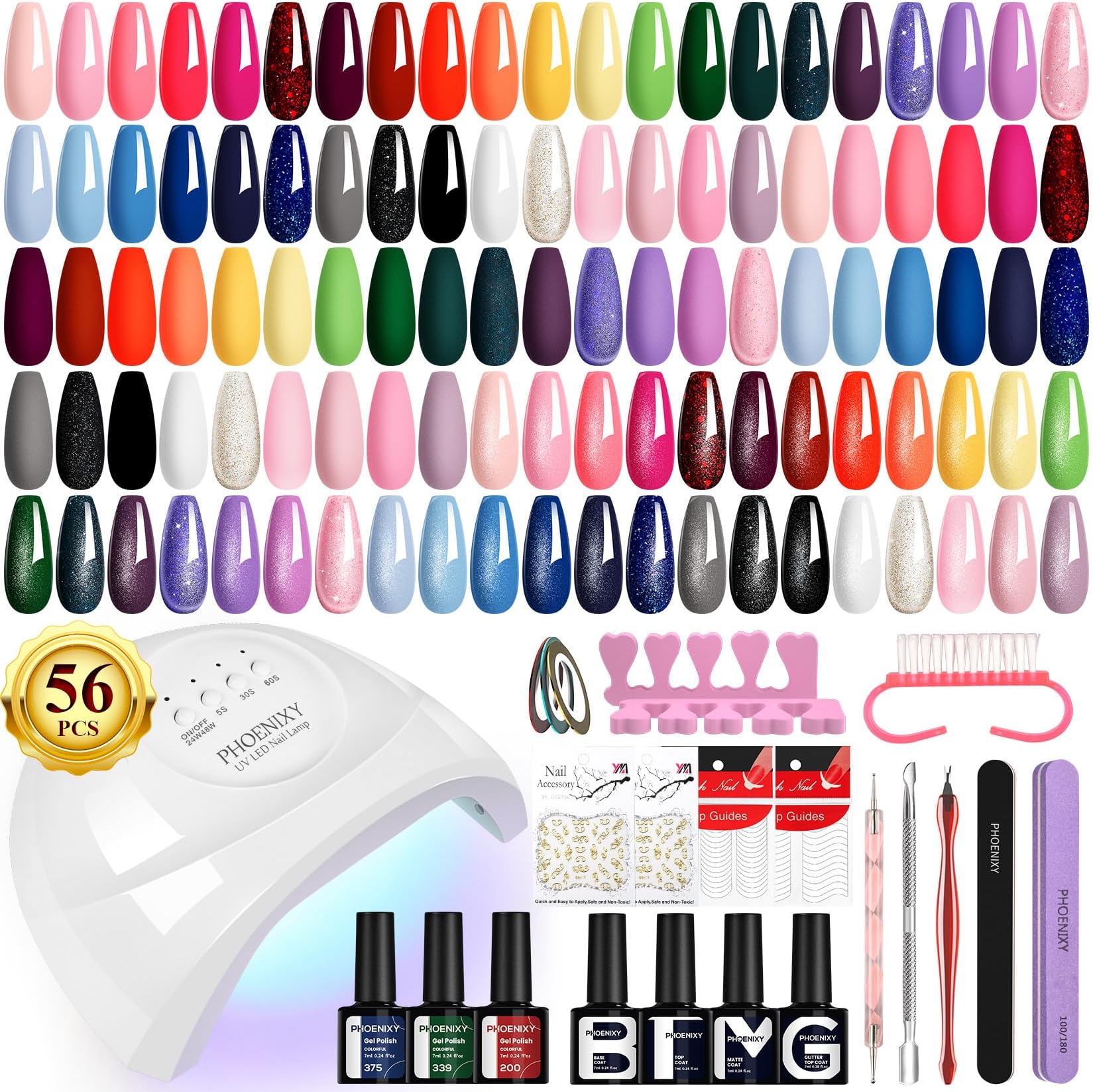 U V Nail Polish Set with Lamp 48 W, 36 + 4 Pieces Gel Nail Polish Set Gel Nails Set with Base Coat Top Coat Matte Glitter