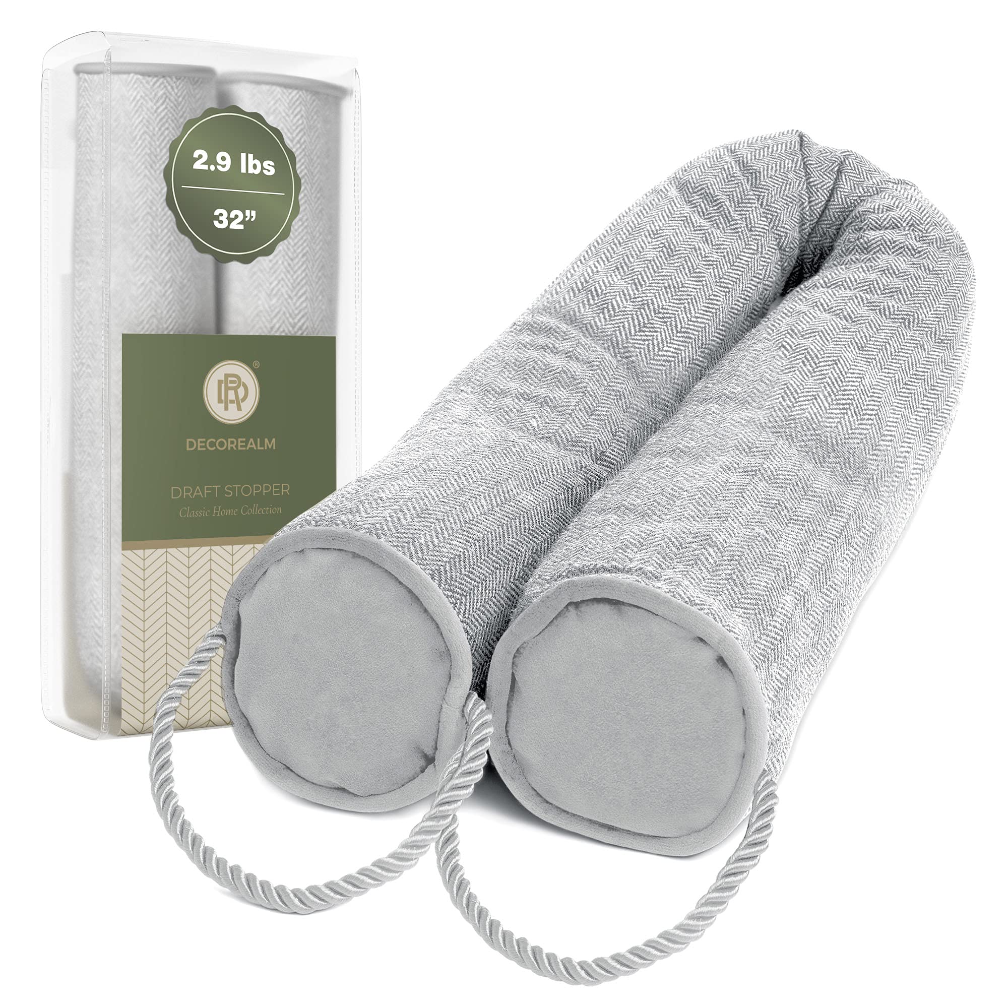 Heavy Duty Draft Stoppers and Blocker, Sound Proof Draft Guard for Doors and Windows, Decorative Cylinder Provides Insulation and Weather Stripping for Doors (Grey, 32 Inches)