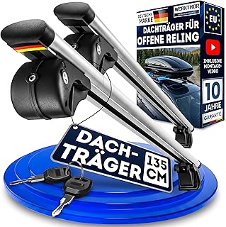 WERKTHOR Alu Dachträger 135cm für offene Reling – Aerodynamischer Relingträger vormontiert & abschließbar – Auto Dachträger 90kg – Universal für Dachbox & Fahrrad (Offene Relingträger, 135)