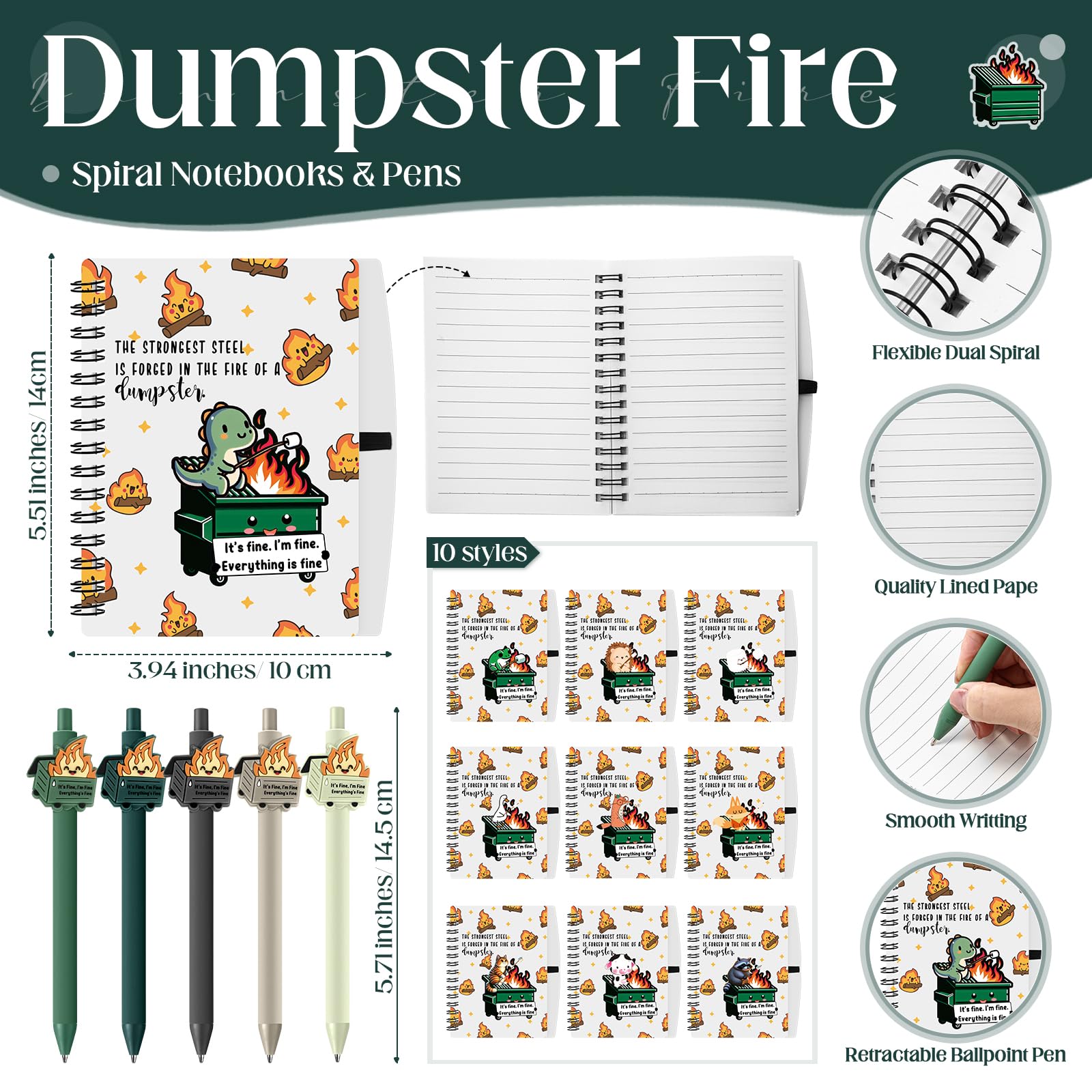 Resurhang 60 cuadernos A6 de regalo de fuego para empleados, con diseño de animales de fuego, con bolígrafo, divertidos regalos de agradecimiento para compañeros de trabajo, empleados, profesores