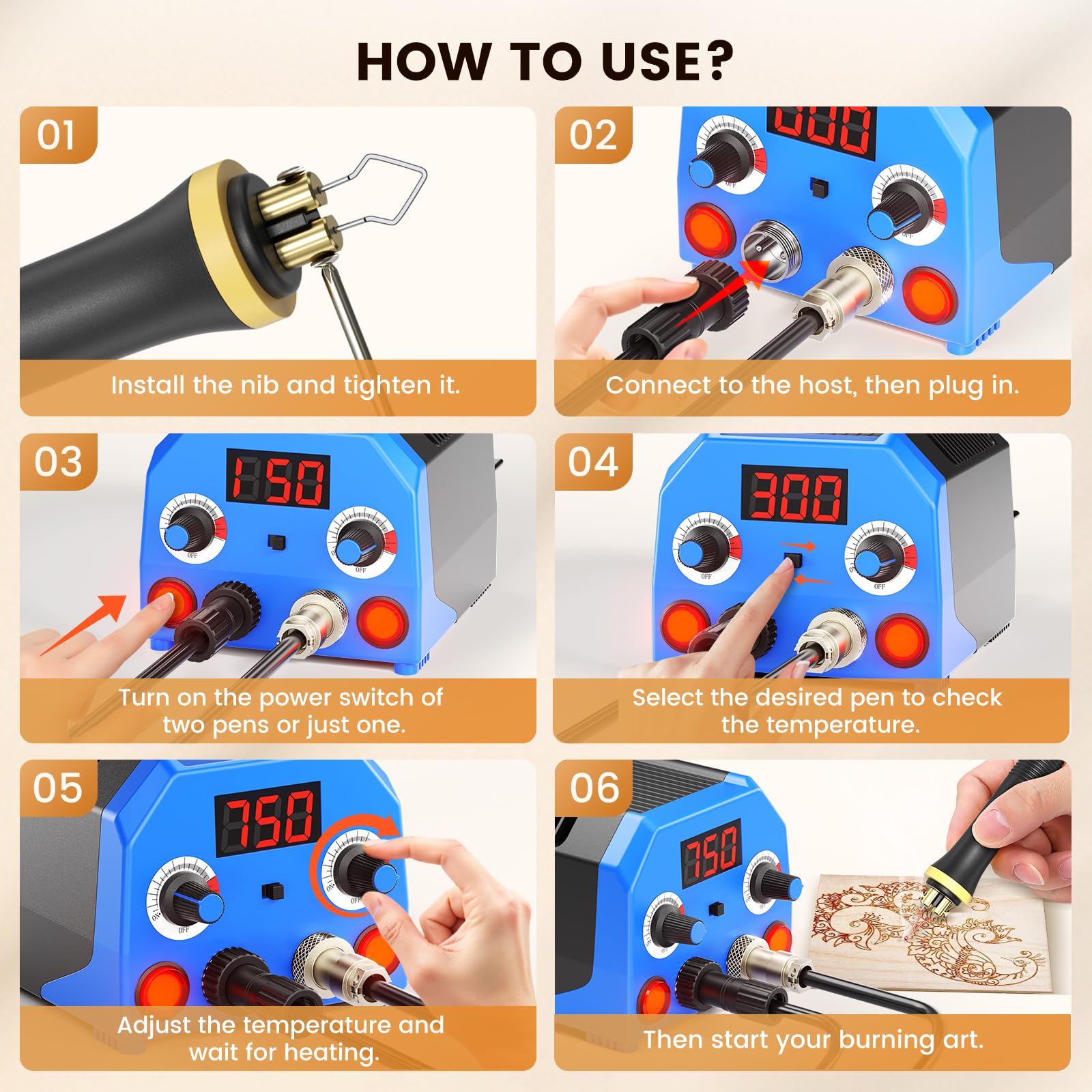 Kit de Quemado de Madera Actualizado con 3 Lápices, 30 Puntas de Alambre y 7 Puntas Sólidas, Herramienta de Pirograbado con Pantalla Digital de Temperatura para Obras de Arte de Pirograbado