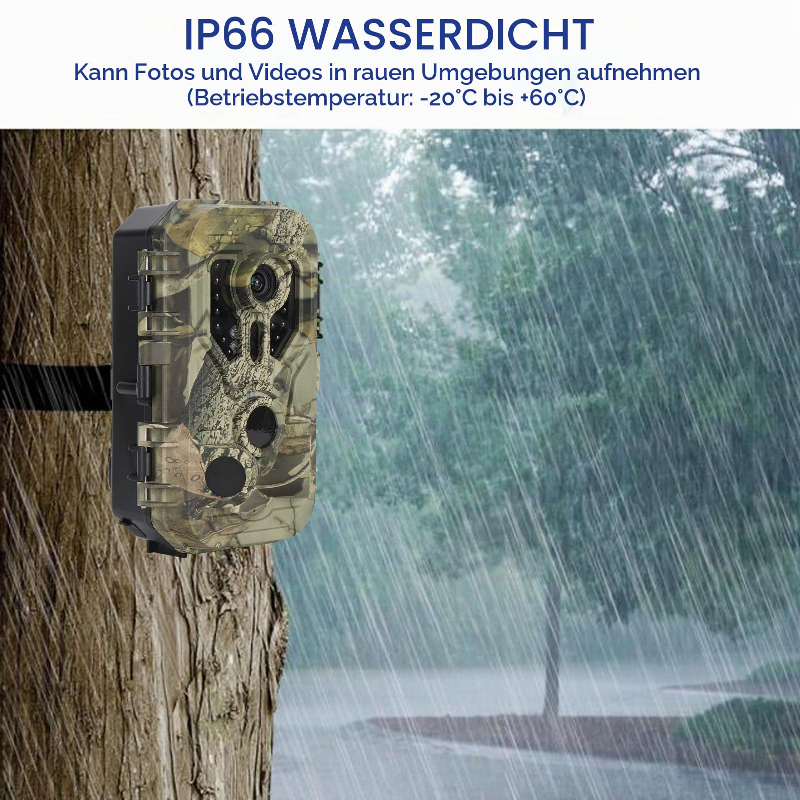 Wildkamera, 4K-Wildkamera mit Nachtsicht, Bewegungsaktivierte Jagdkamera mit 0,2-Sekunden-Auslöser, IP66 Wasserdicht, 120° Weitwinkel Zur Wildtierüberwachung