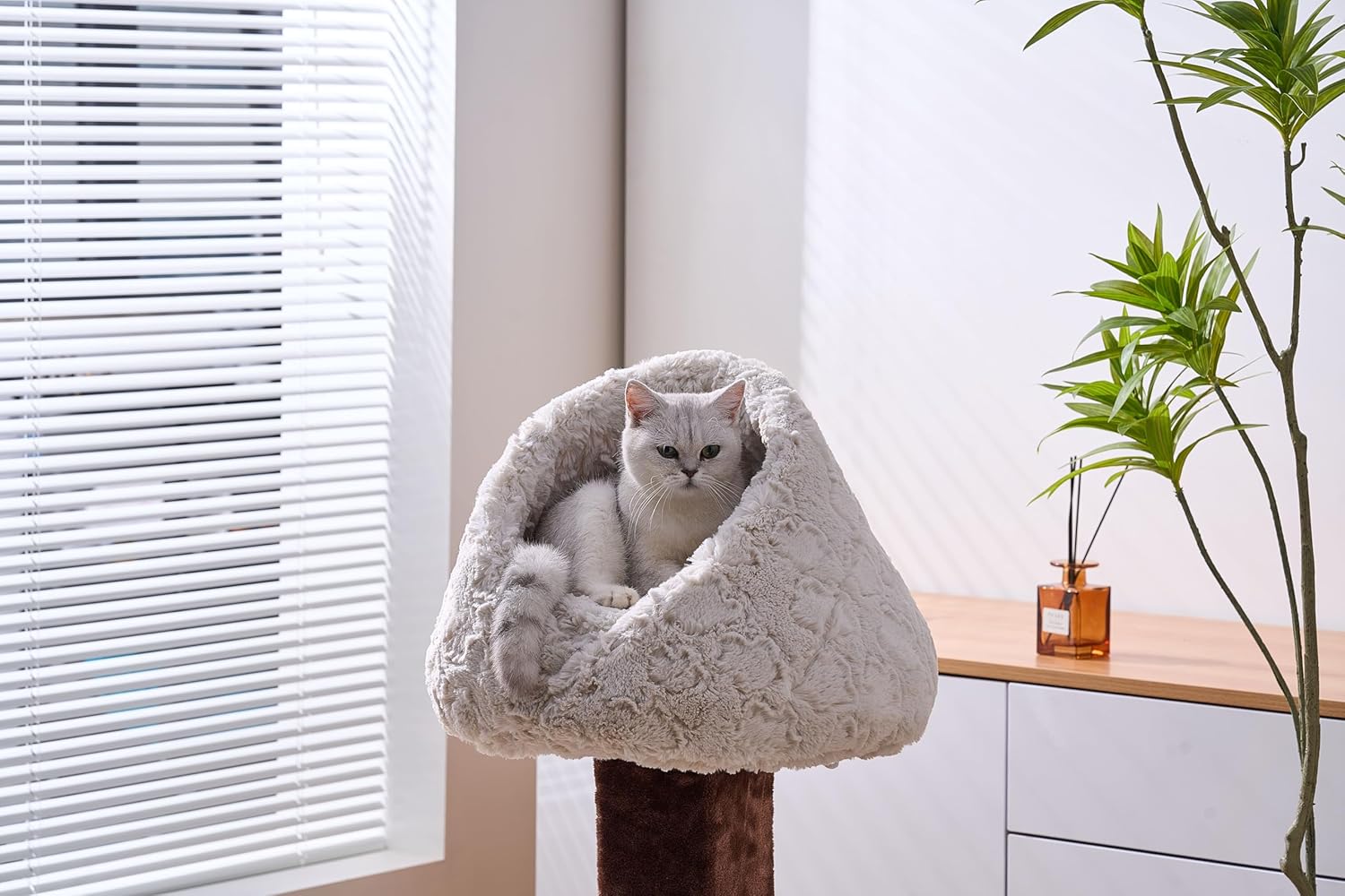 PetPals Round Cat Bed Cat Cave with Removeable and Washable Cushion, Super Soft Rose Patten Faux Fur Pet Bed for Puppy and Kitten with Anti-Slip Bottom (Rose Cradle)