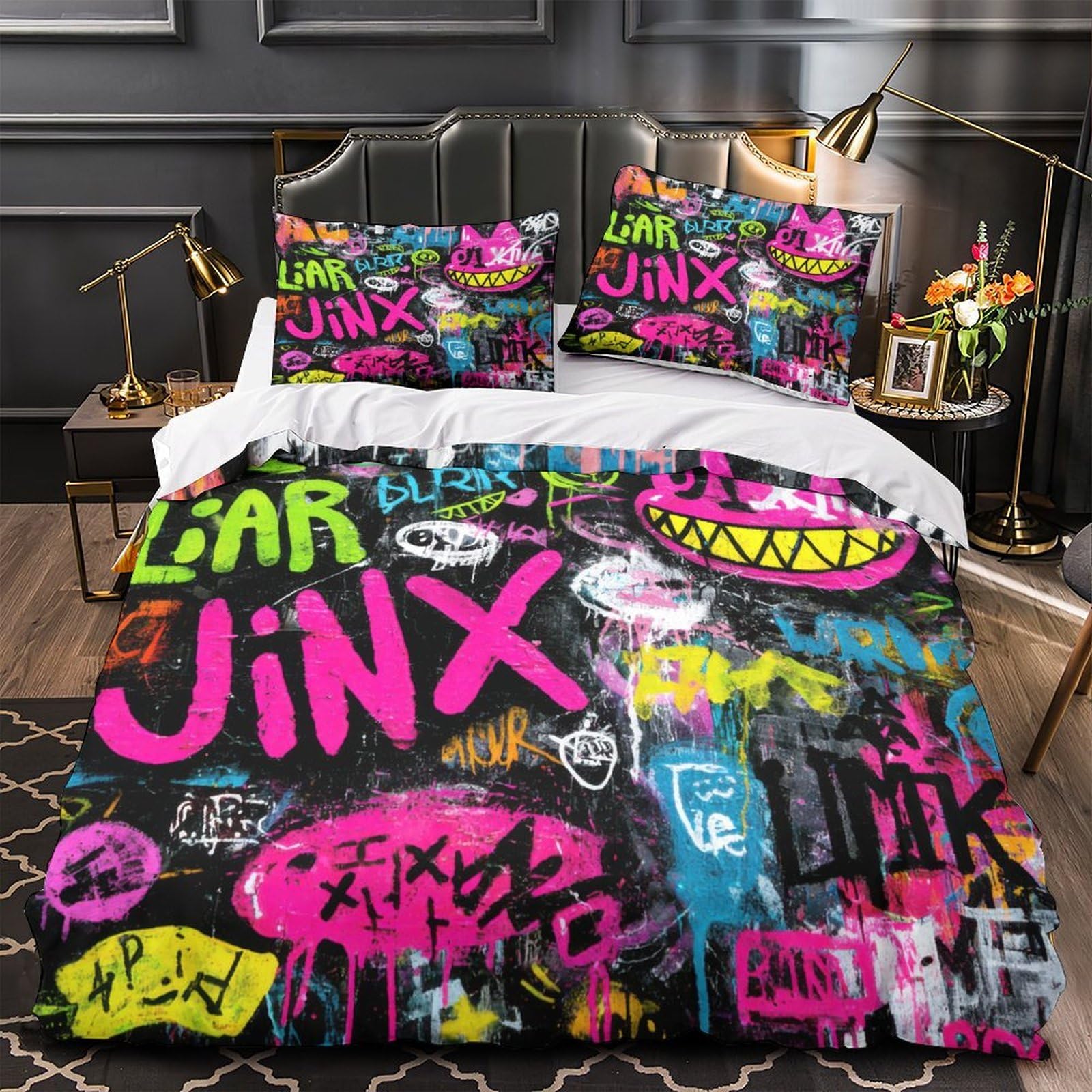 Housse de couette graffiti en microfibre douce pour lit simple ado